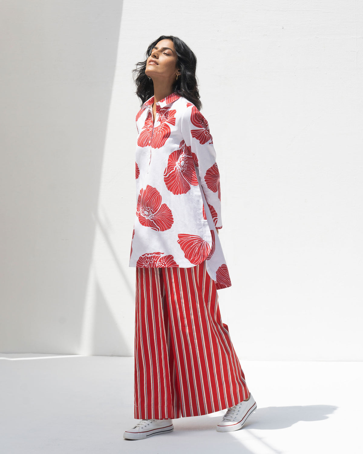 High Low Shirt - White & Red