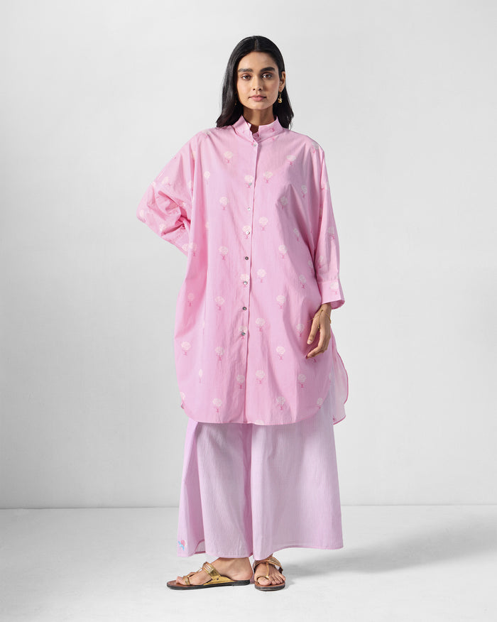 The Raha Slit Back Tunic Set - Pink & White