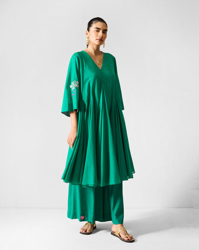 The Gusset Long Kurta Set - Green