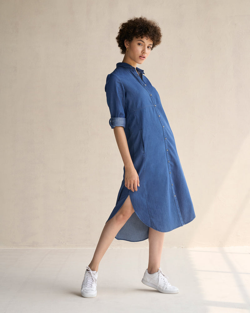 Pristine Long Shirt Dress - Blue