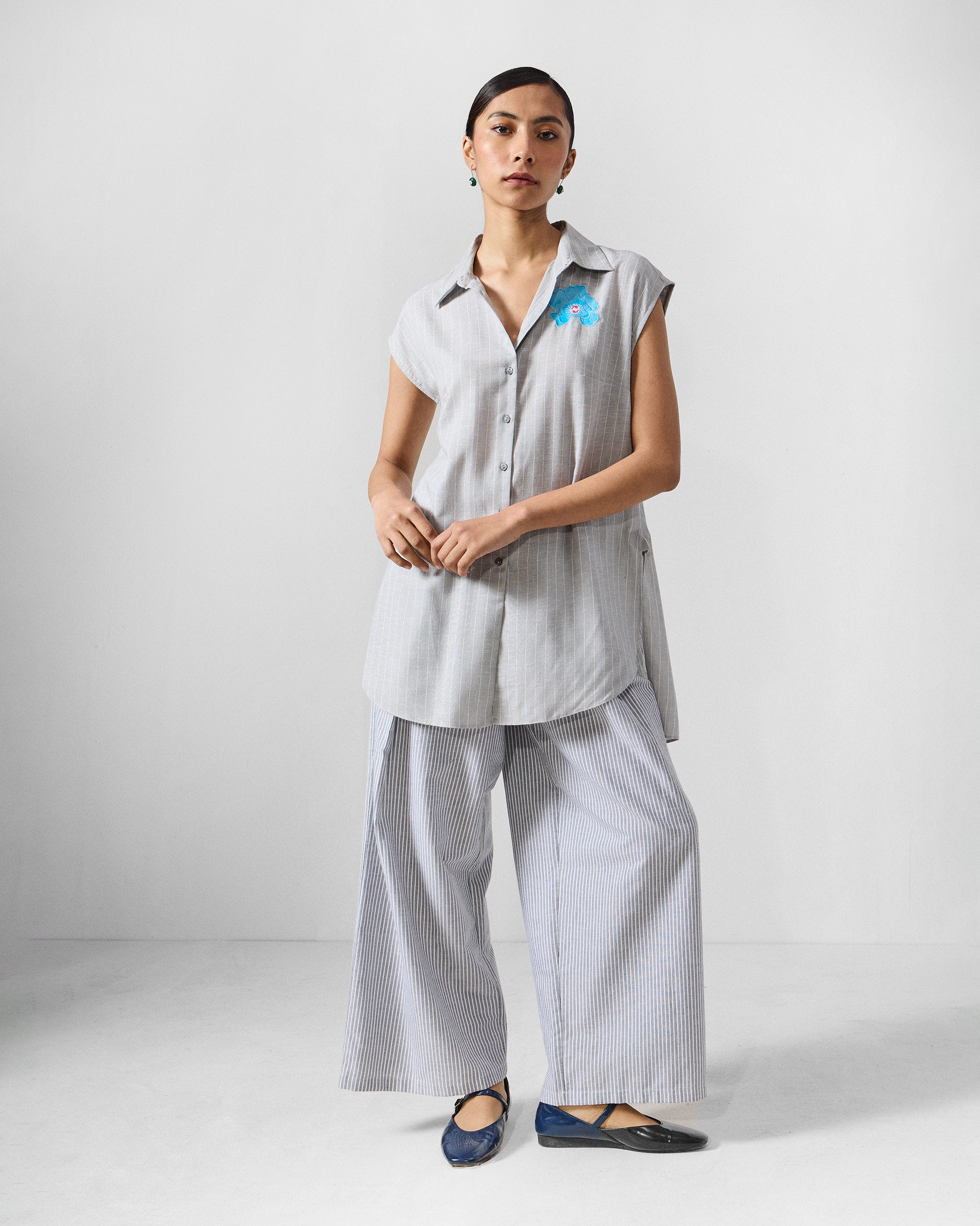 The Rin Top Set - Grey & White Stripes