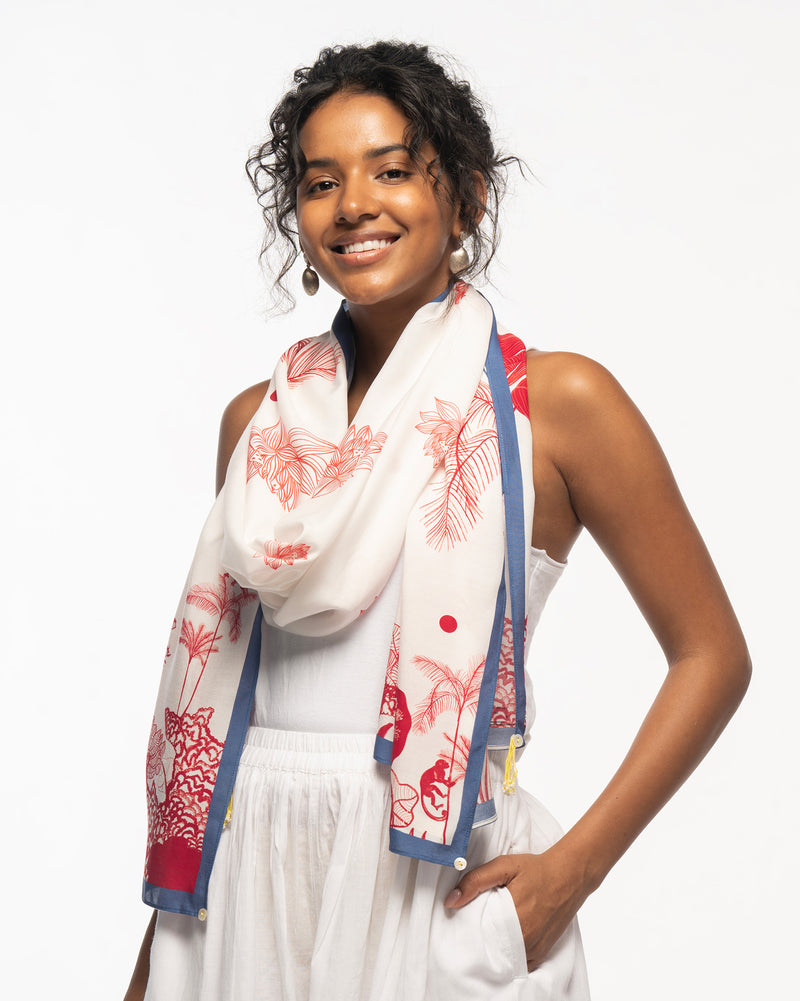 Sankara Scarf - Red & White