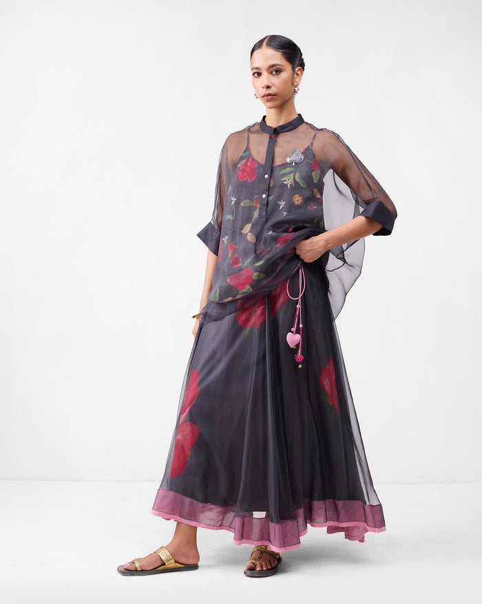 Pushkar Skirt - Charcoal & Watermelon