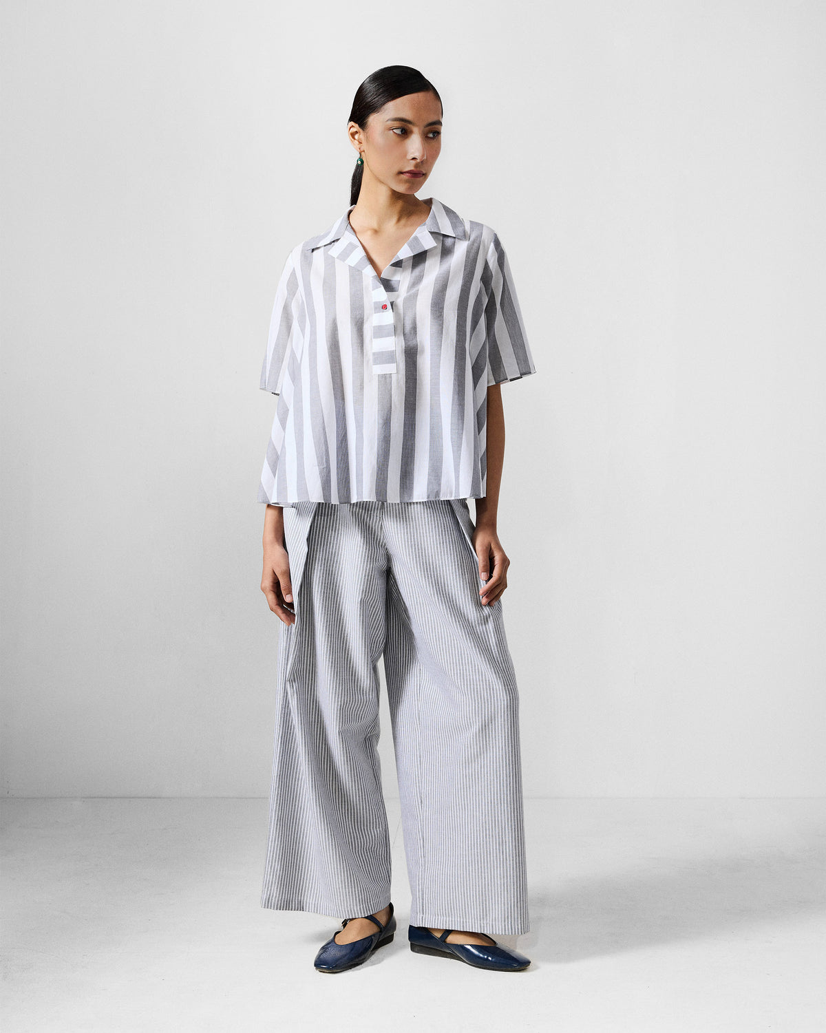 The Rann Shirt Set - Grey & White Stripes