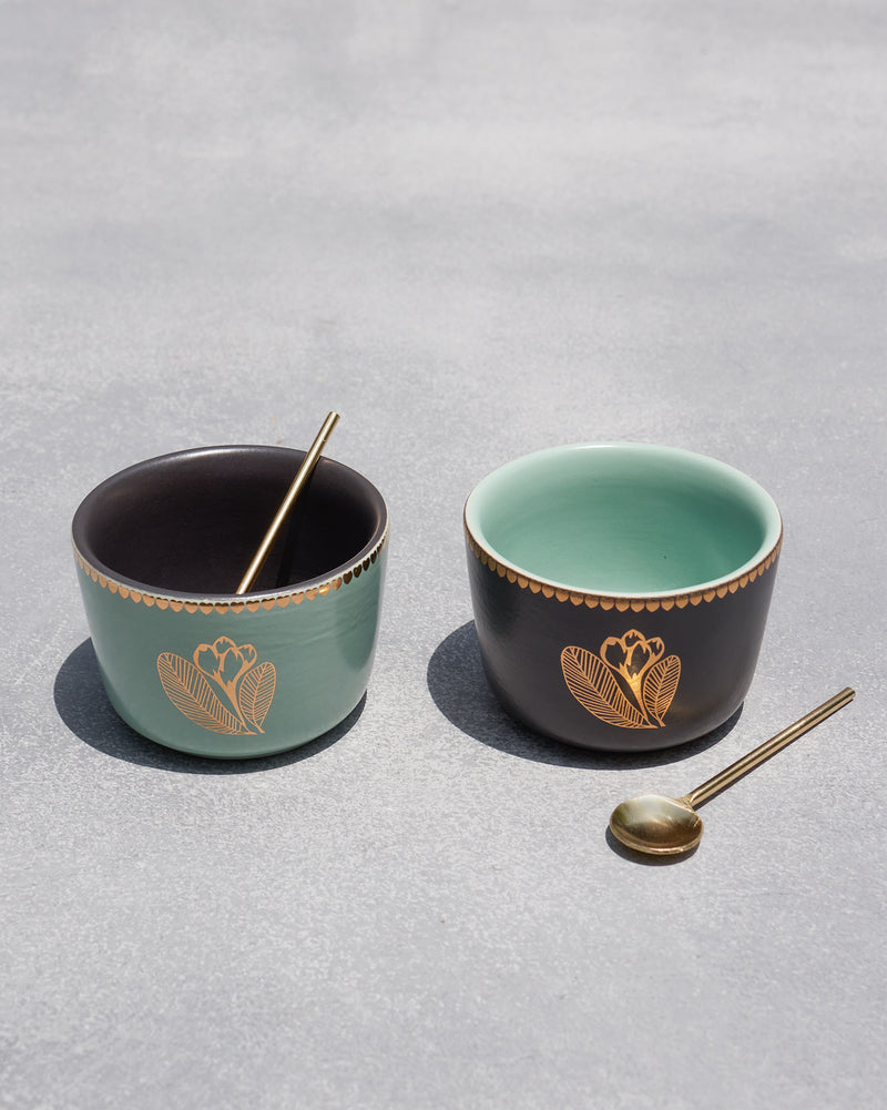 Frangipani Bowls with Spoons (Set of 2)