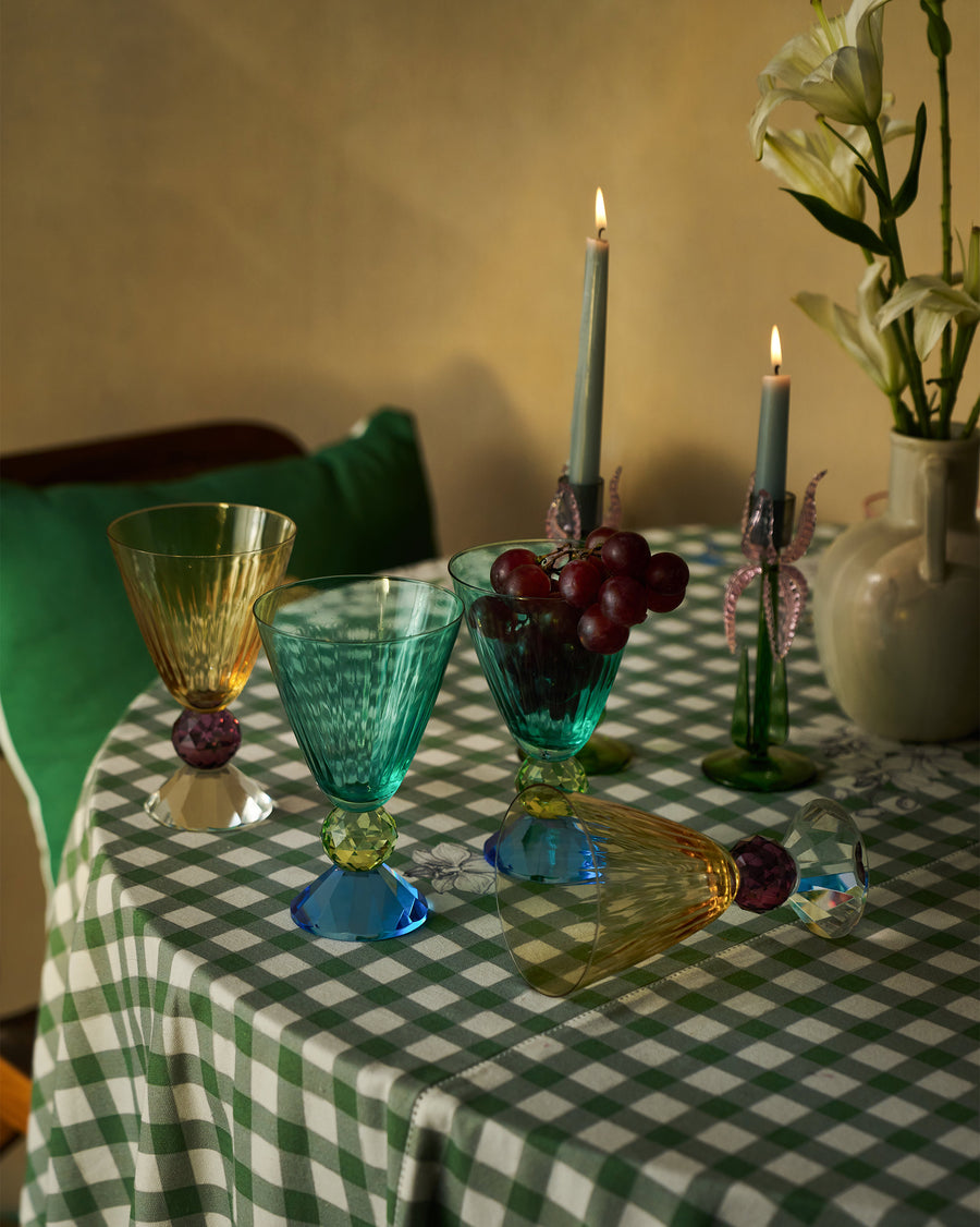 The Vira glasses set out on a table for an evening in