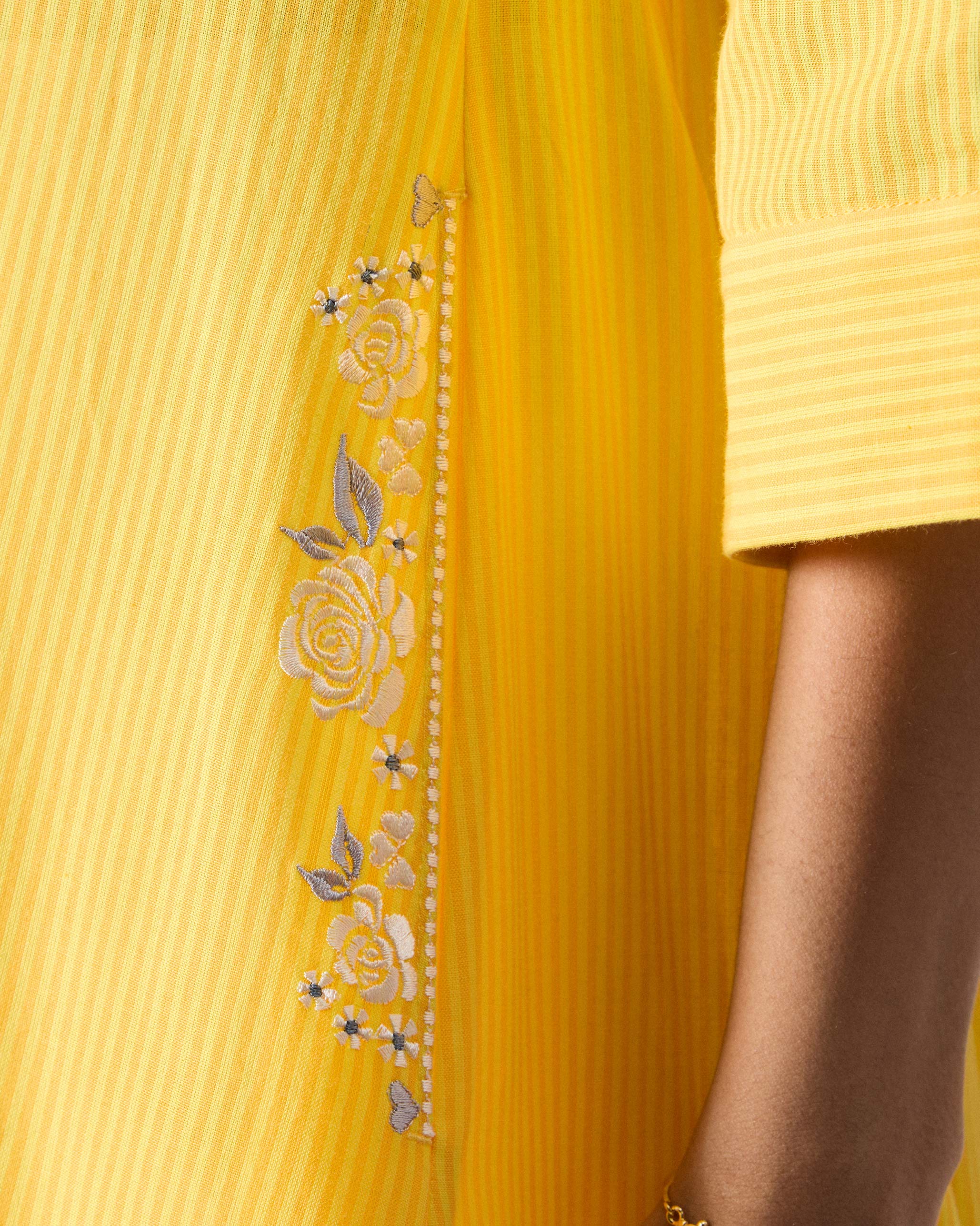 The Lama Smocked Kurta Set - Yellow Stripes