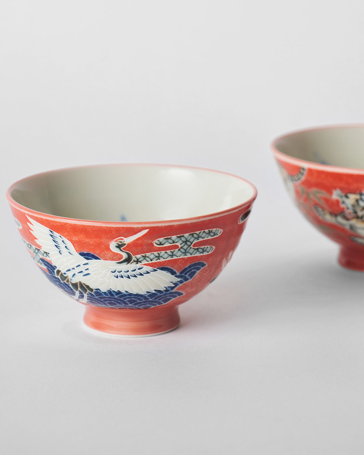 Crane & tiger bowl S/2 - Red