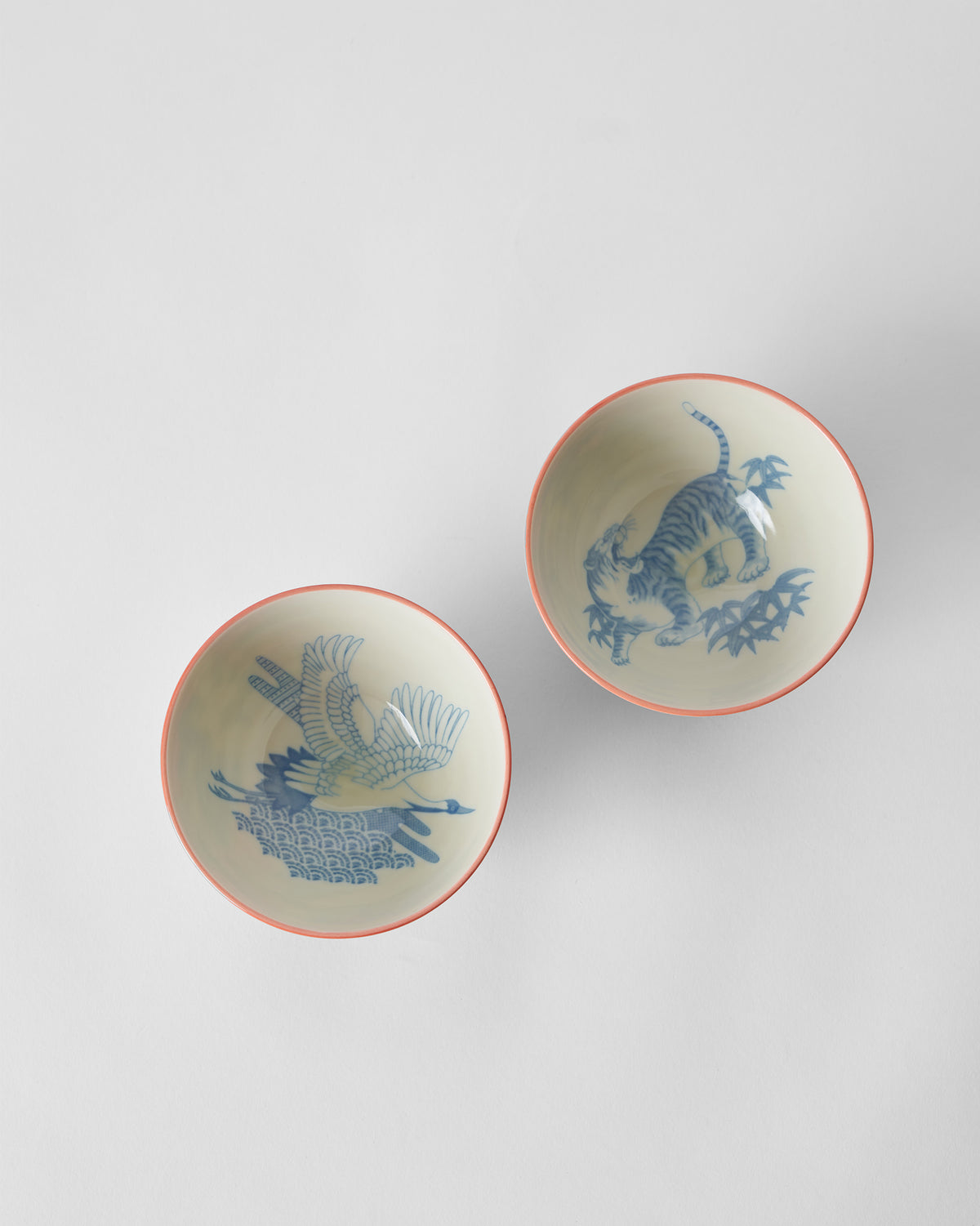 Crane & tiger bowl S/2 - Red