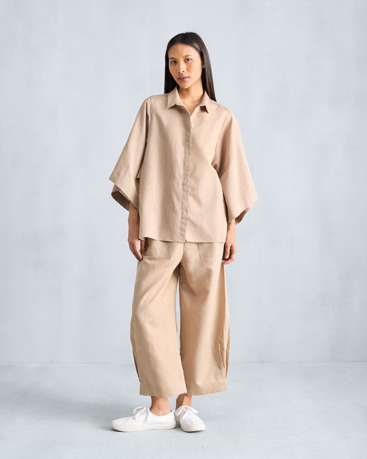 The Drop Armhole Shirt Set - Beige