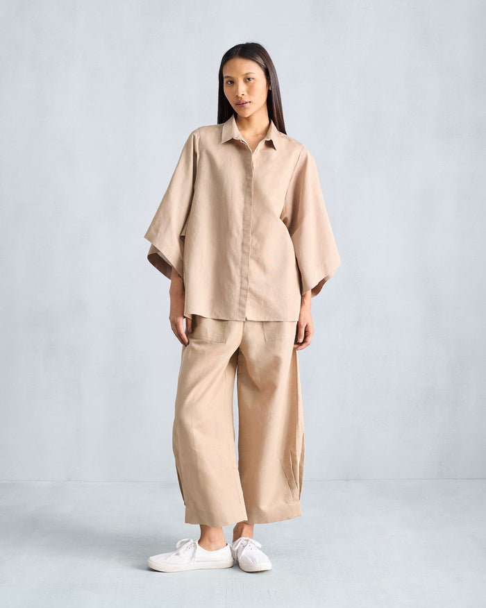 The Drop Armhole Shirt Set - Beige