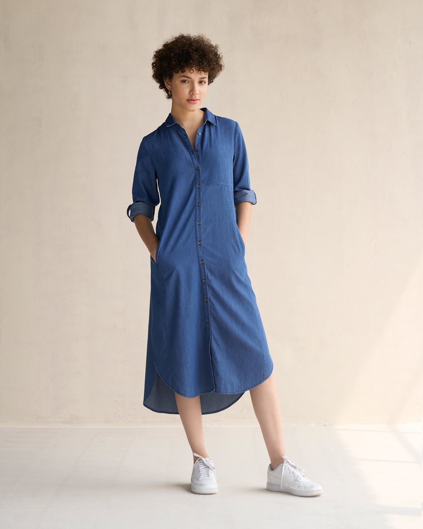 Pristine Long Shirt Dress - Blue