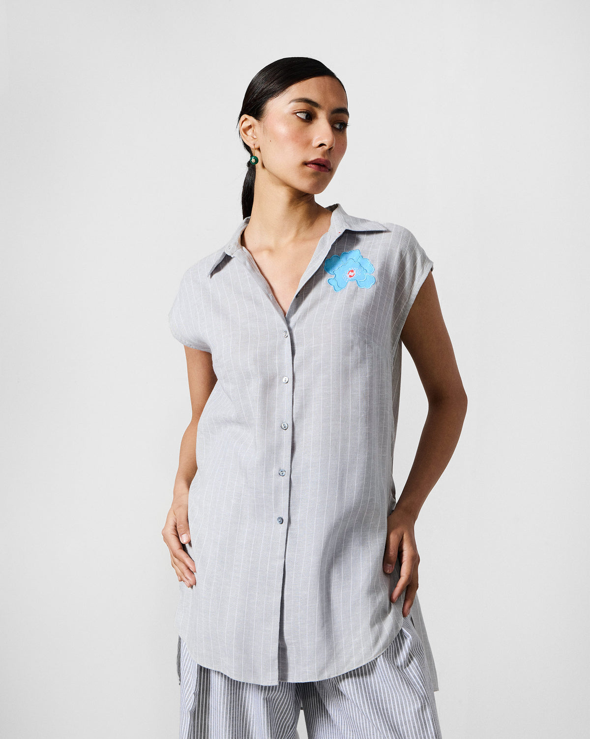 The Rin Top Set - Grey & White Stripes
