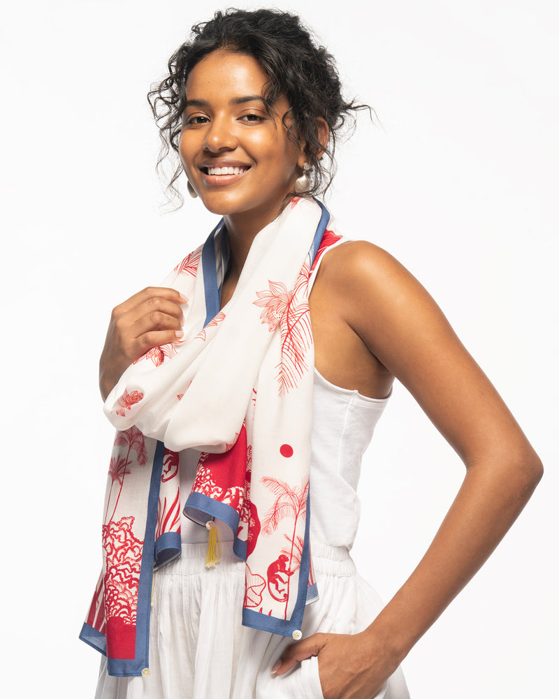 Sankara Scarf - Red & White