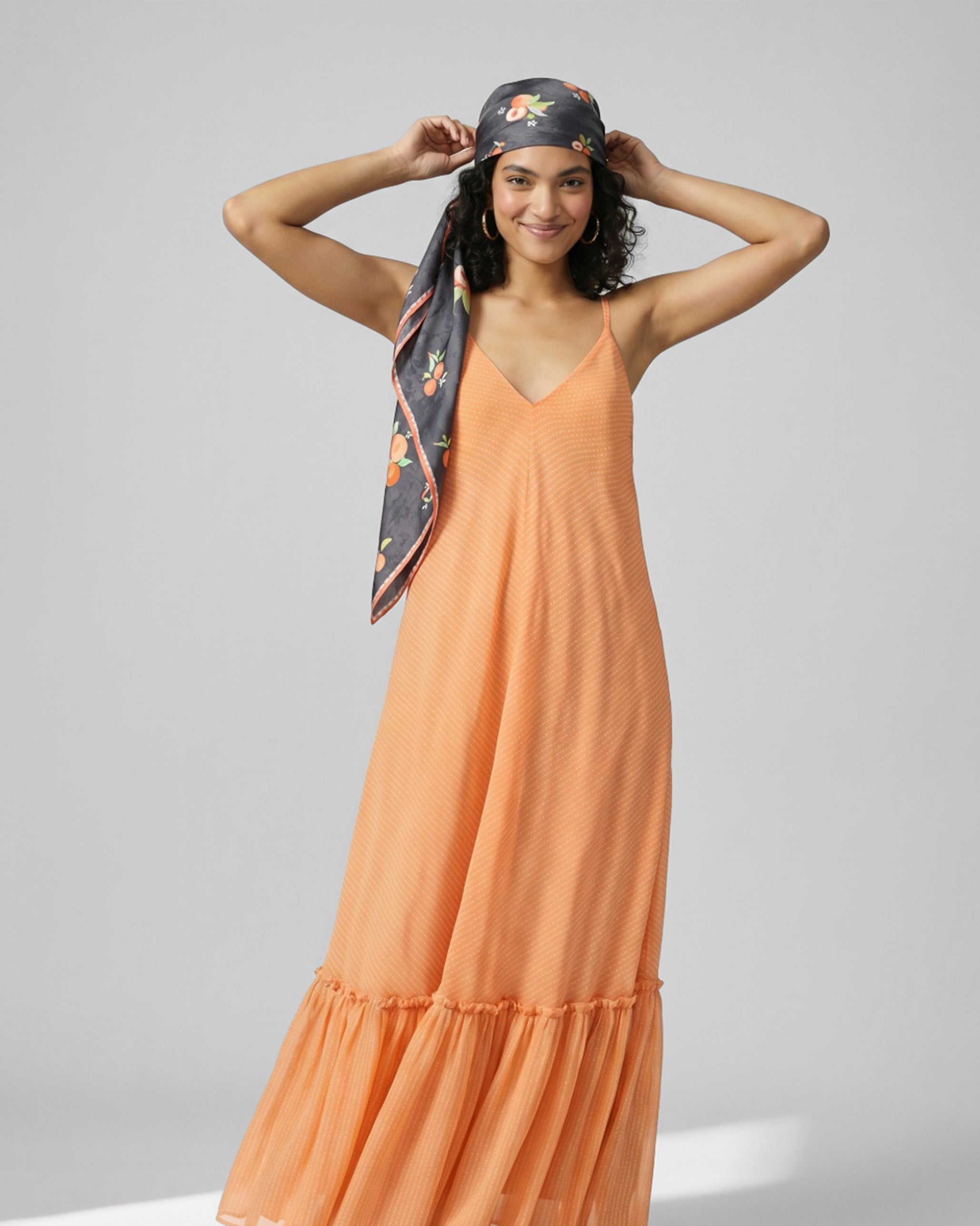 Apricot Scarf - Charcoal & Orange