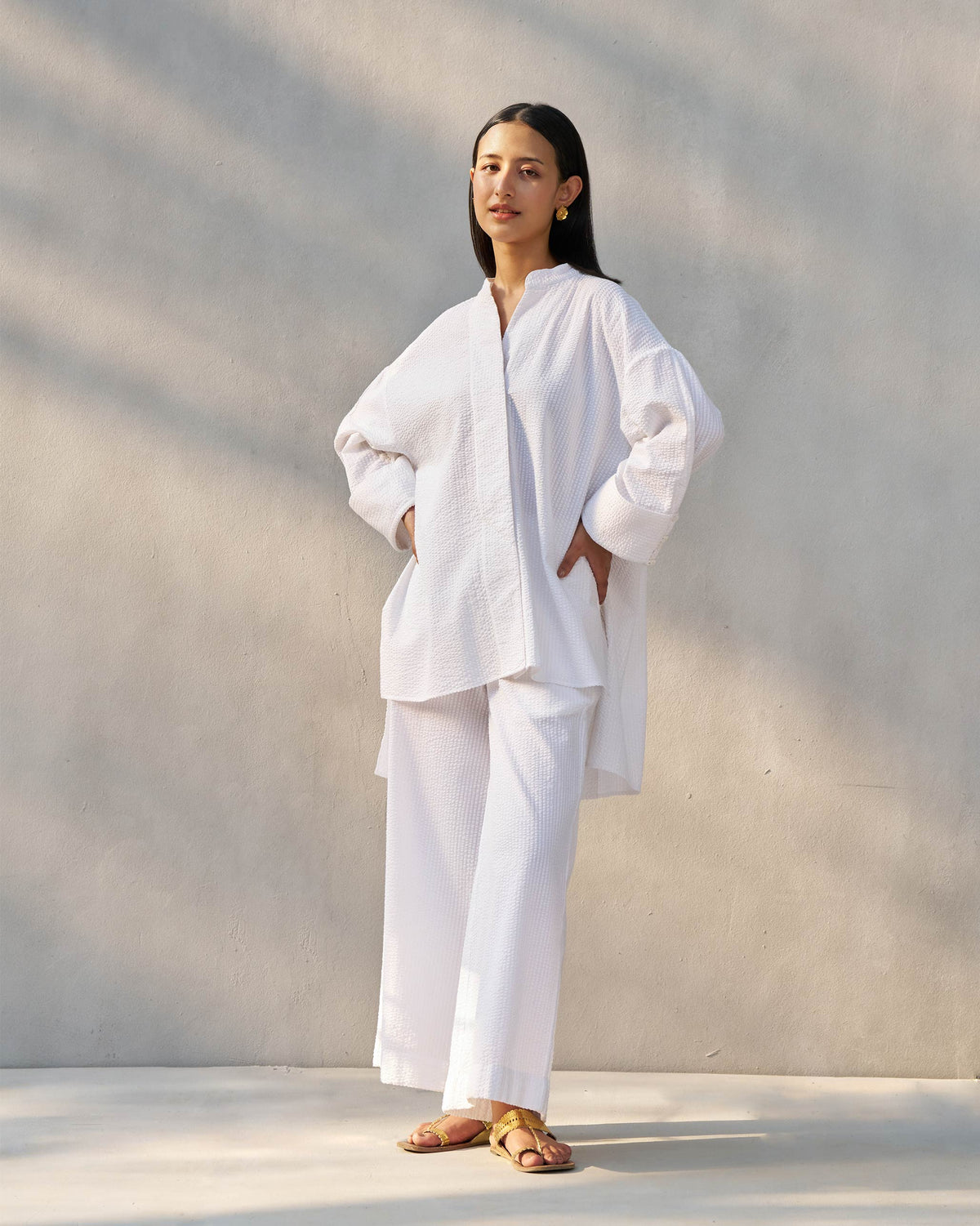 Basic Pyjamas - White Seersucker