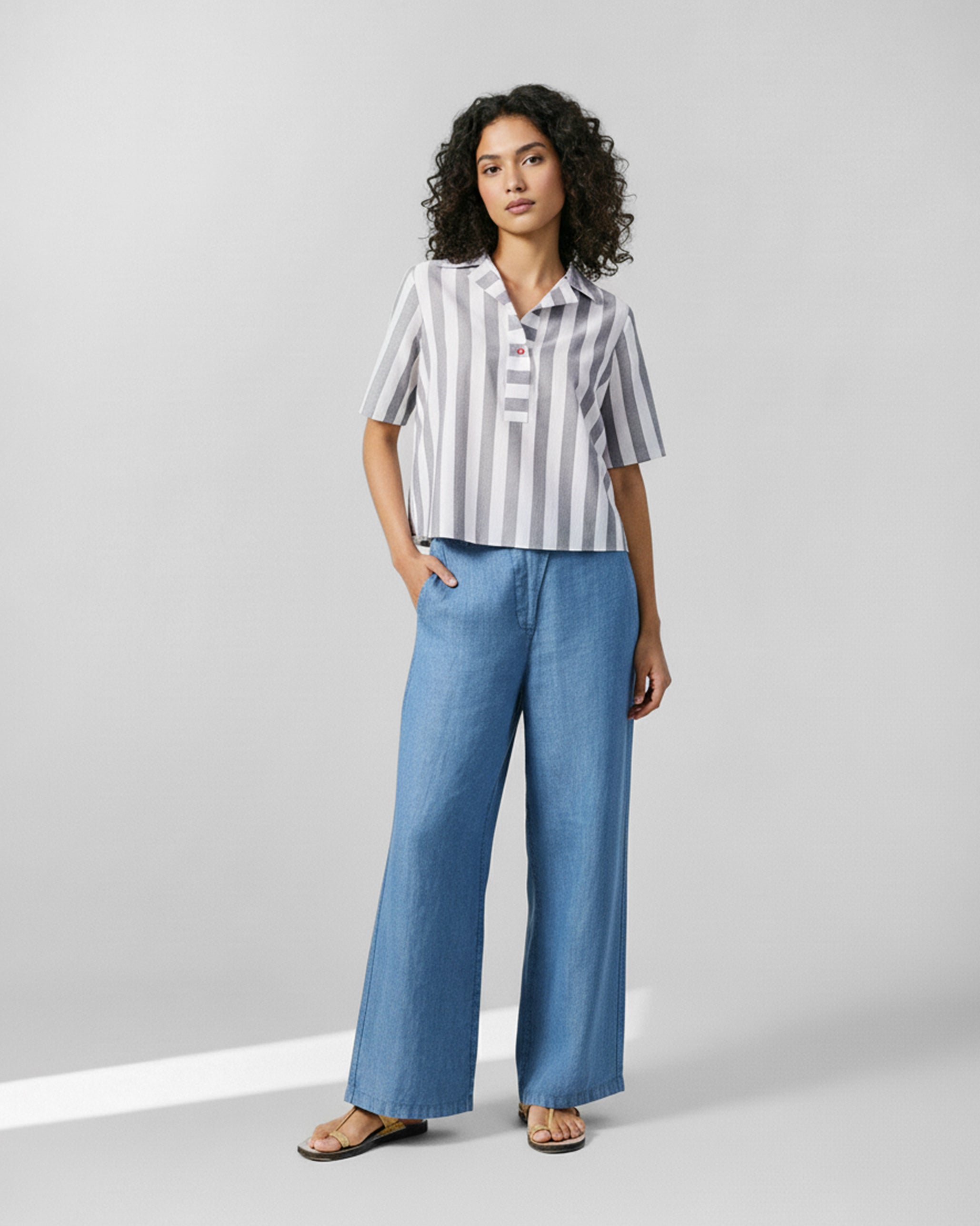 Rann Shirt - Grey & White Stripes