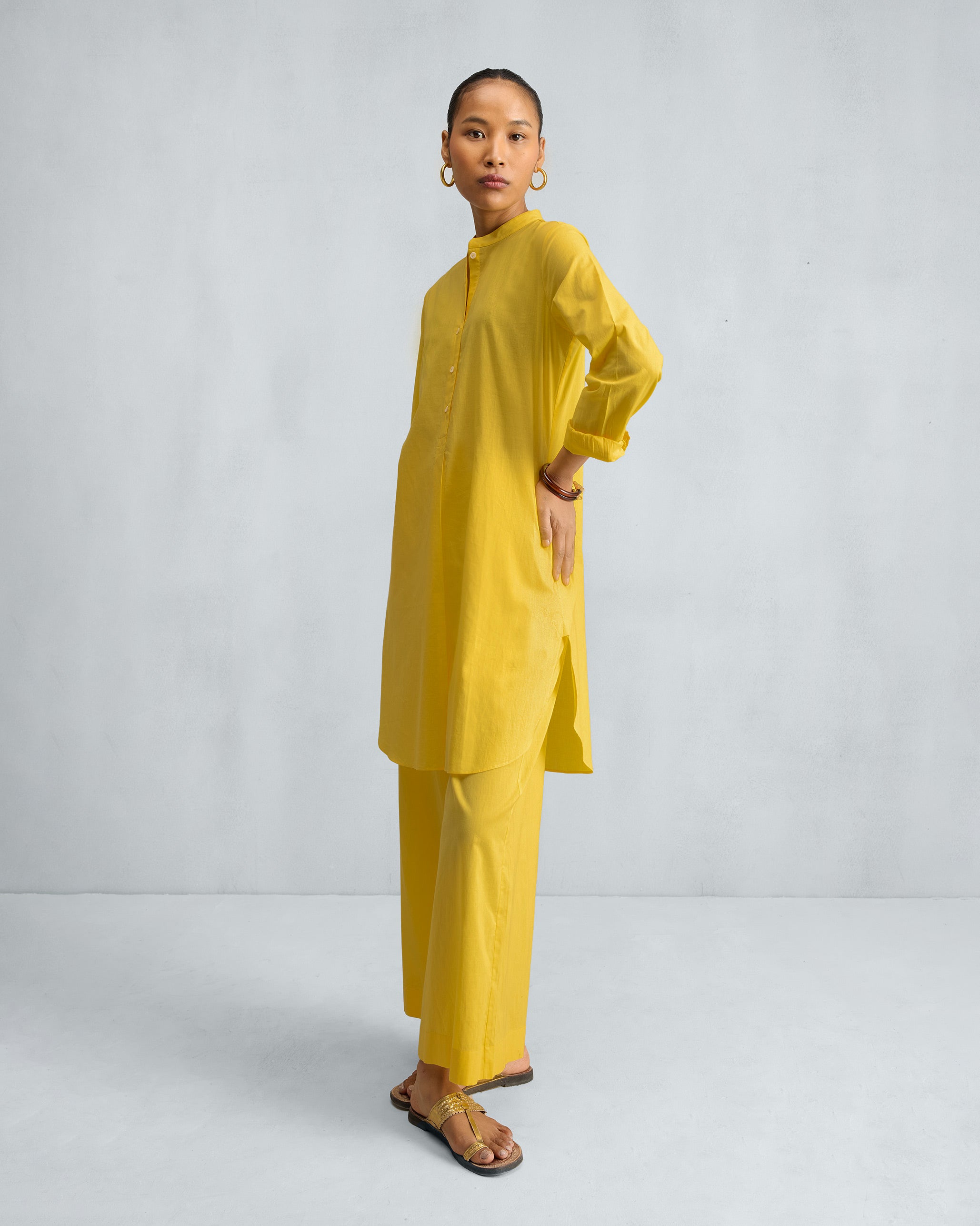 The Basic Mid Length Kurta Set - Yellow
