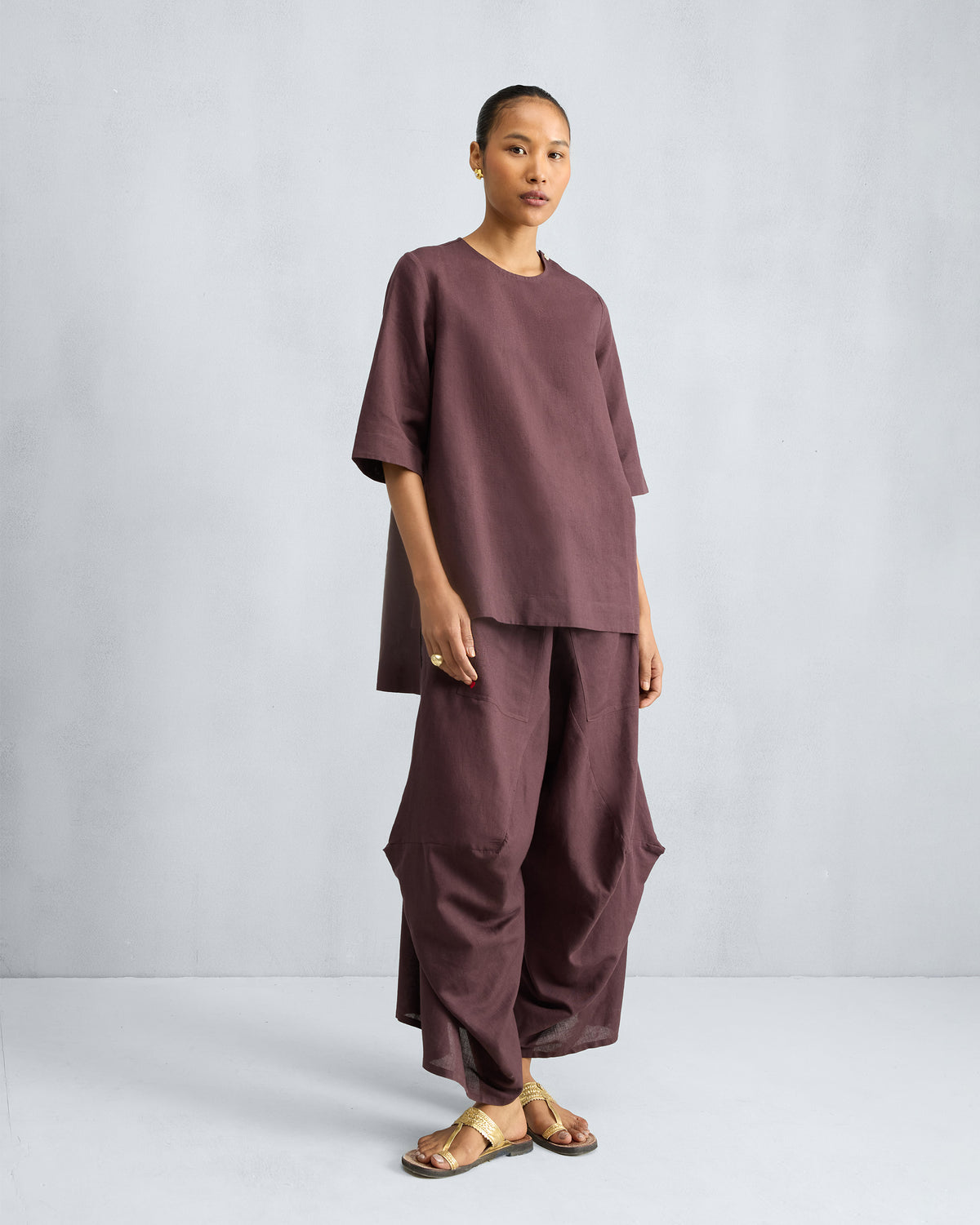 The High Slit Top Set - Chocolate Plum