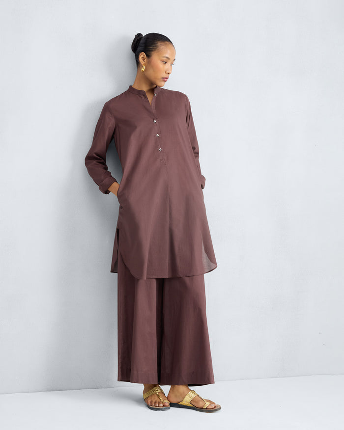 The Basic Mid Length Kurta Set - Chocolate Plum