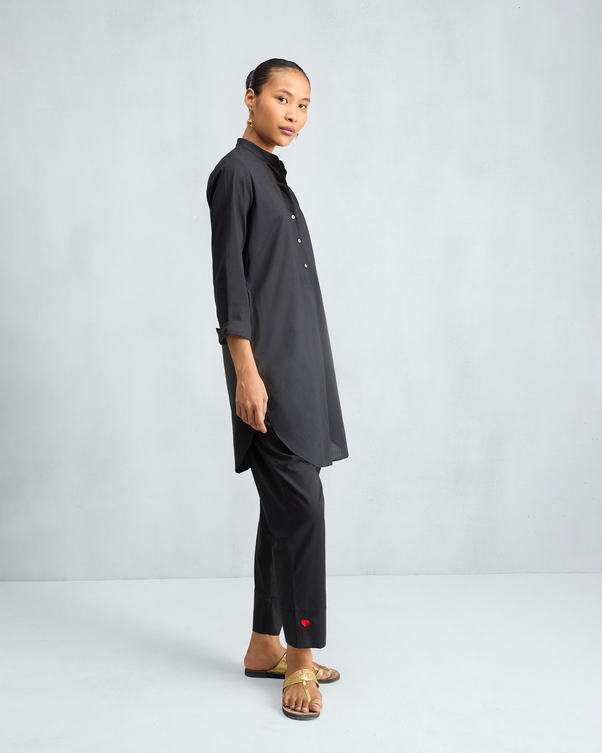 The Basic Mid Length Kurta Set - Black