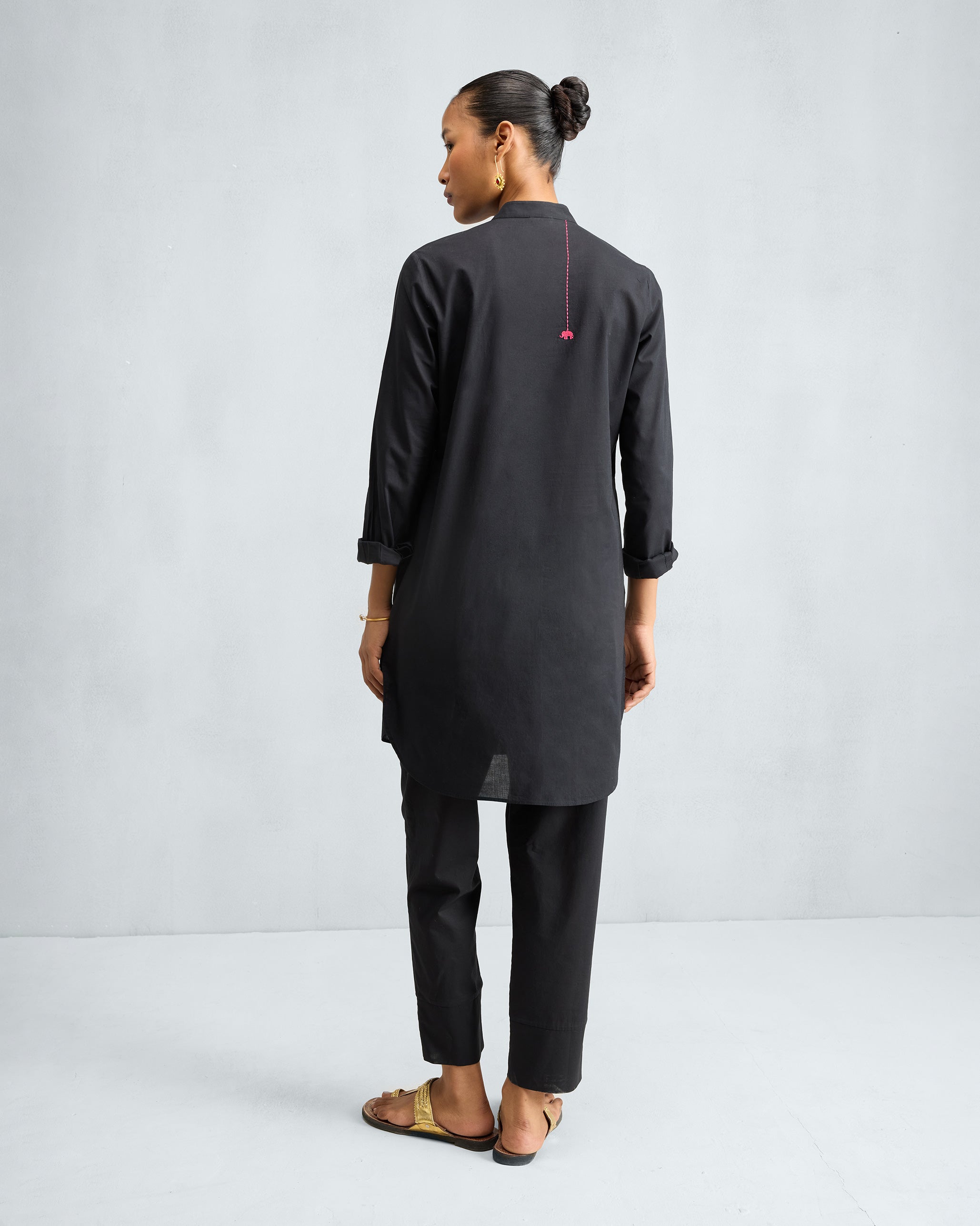 The Basic Mid Length Kurta Set - Black