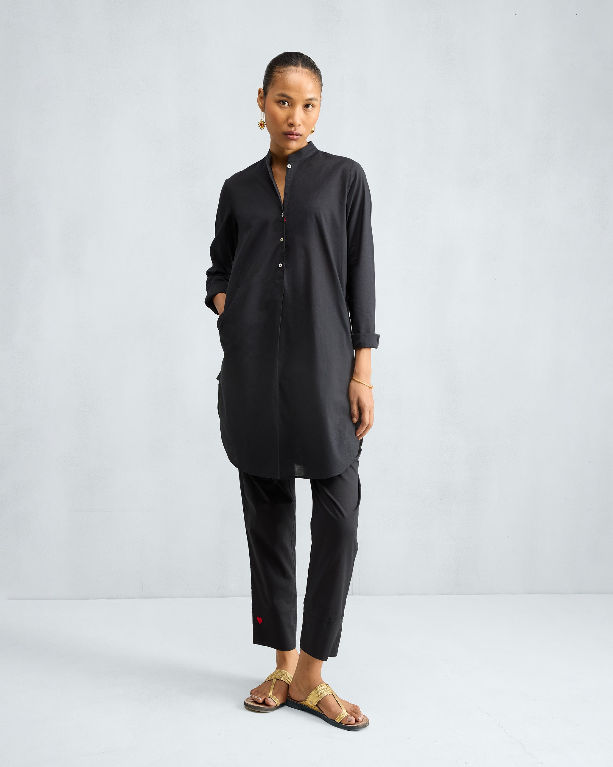 The Basic Mid Length Kurta Set - Black