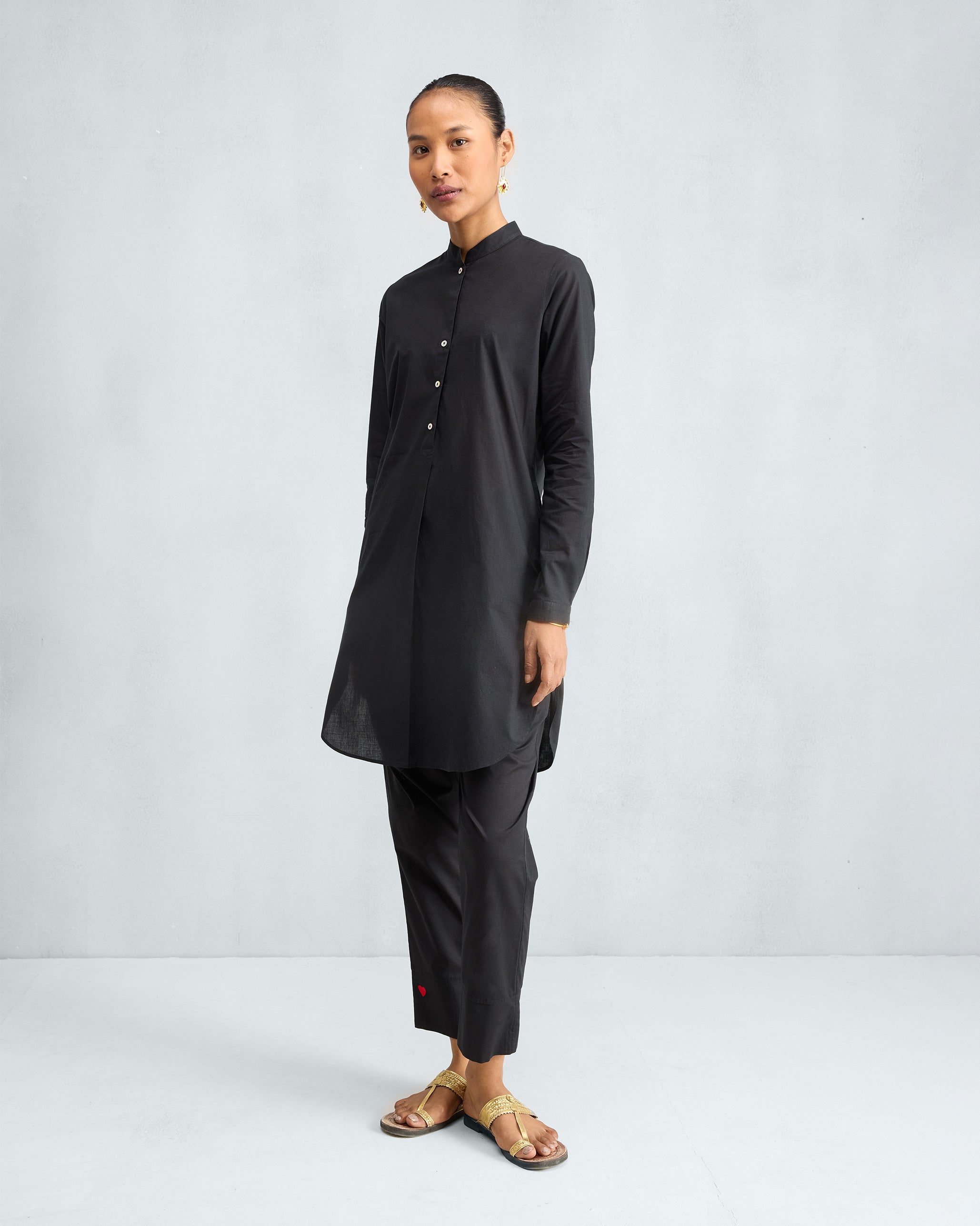 The Basic Mid Length Kurta Set - Black