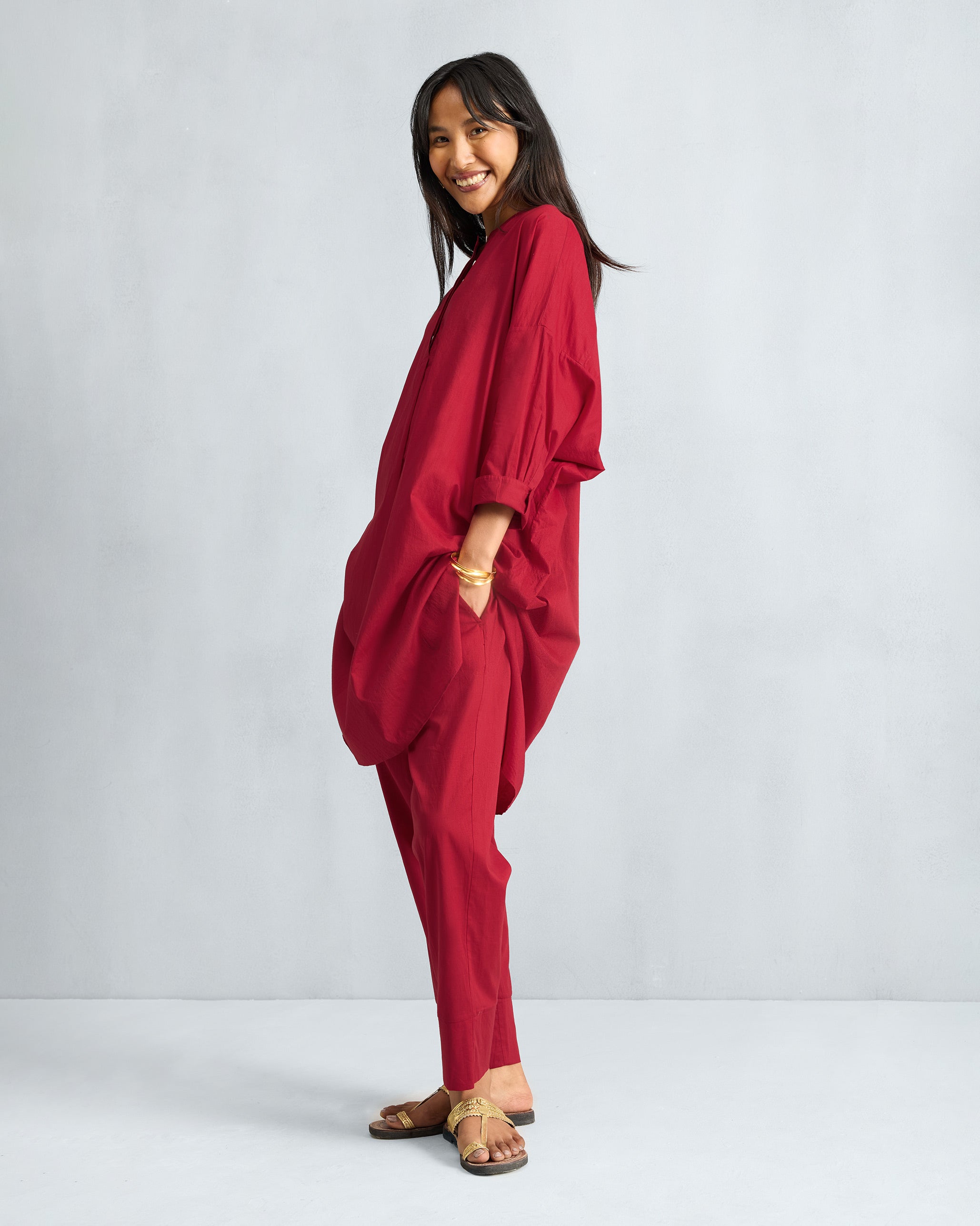 The Lazy Sunday Tunic Set - Red