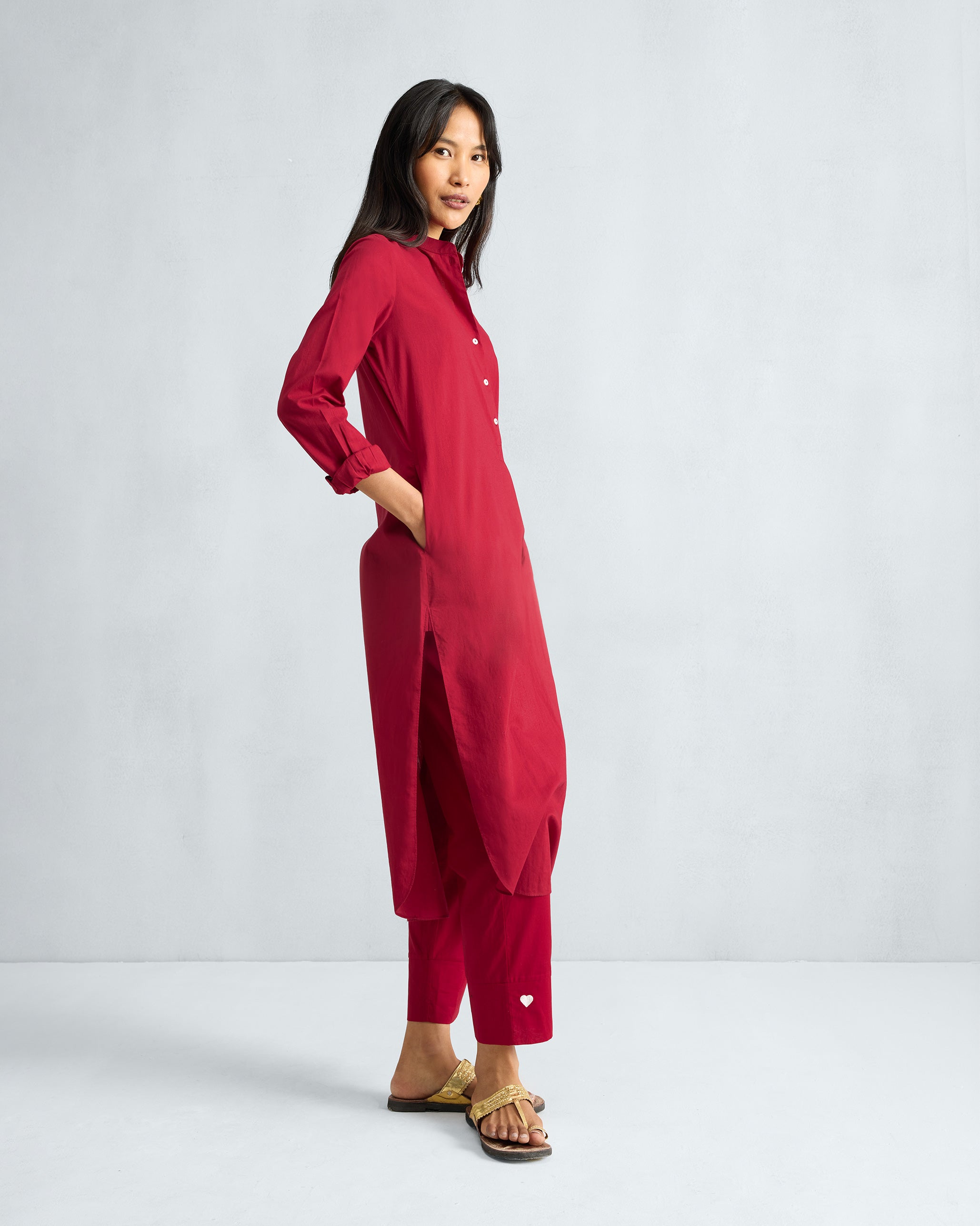 The Basic Long Kurta Set - Red