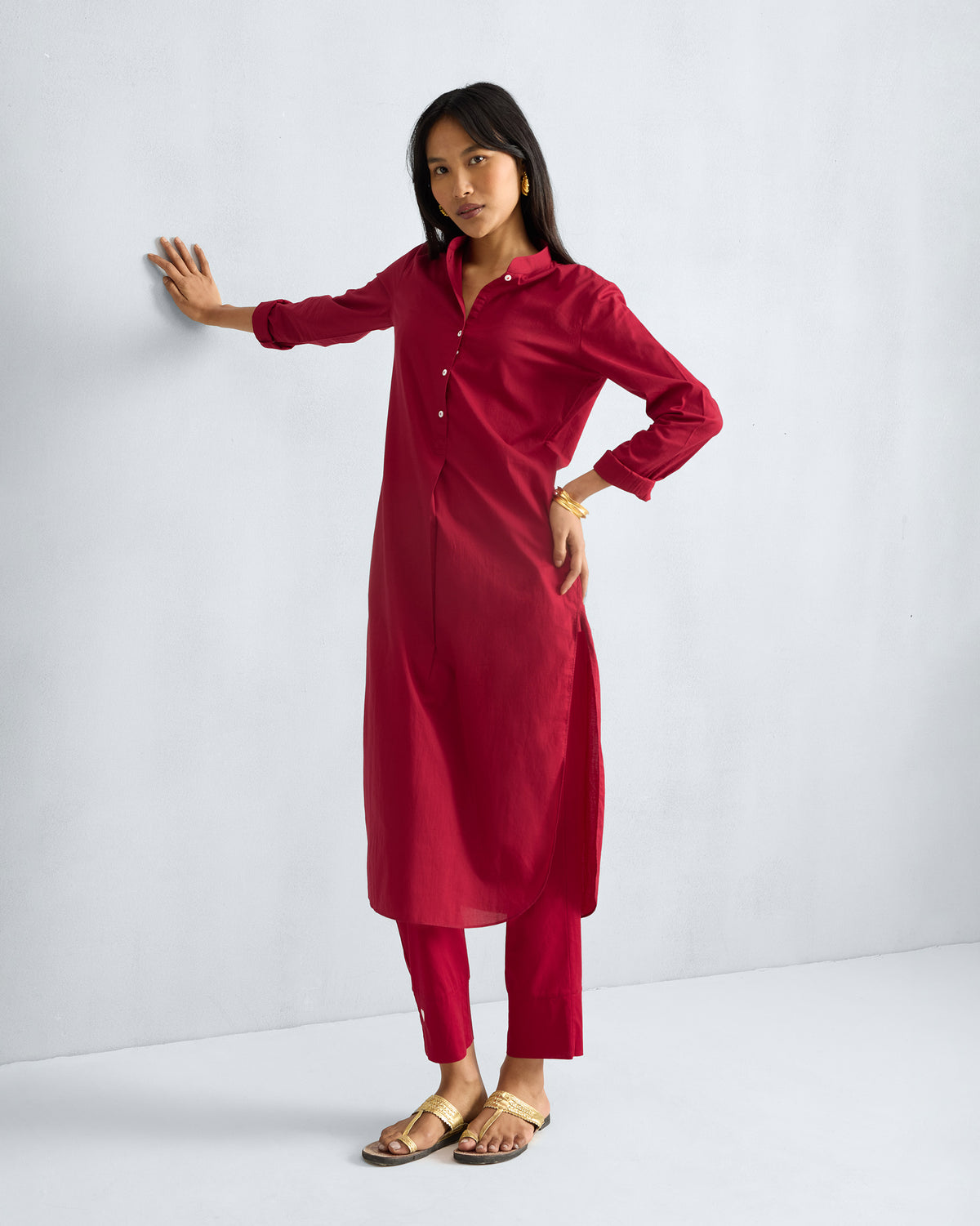 The Basic Long Kurta Set - Red