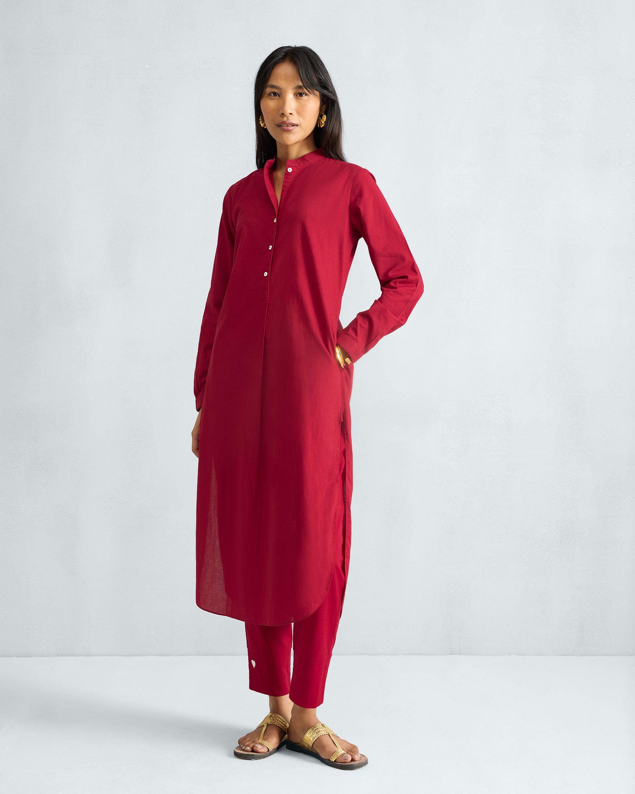 The Basic Long Kurta Set - Red