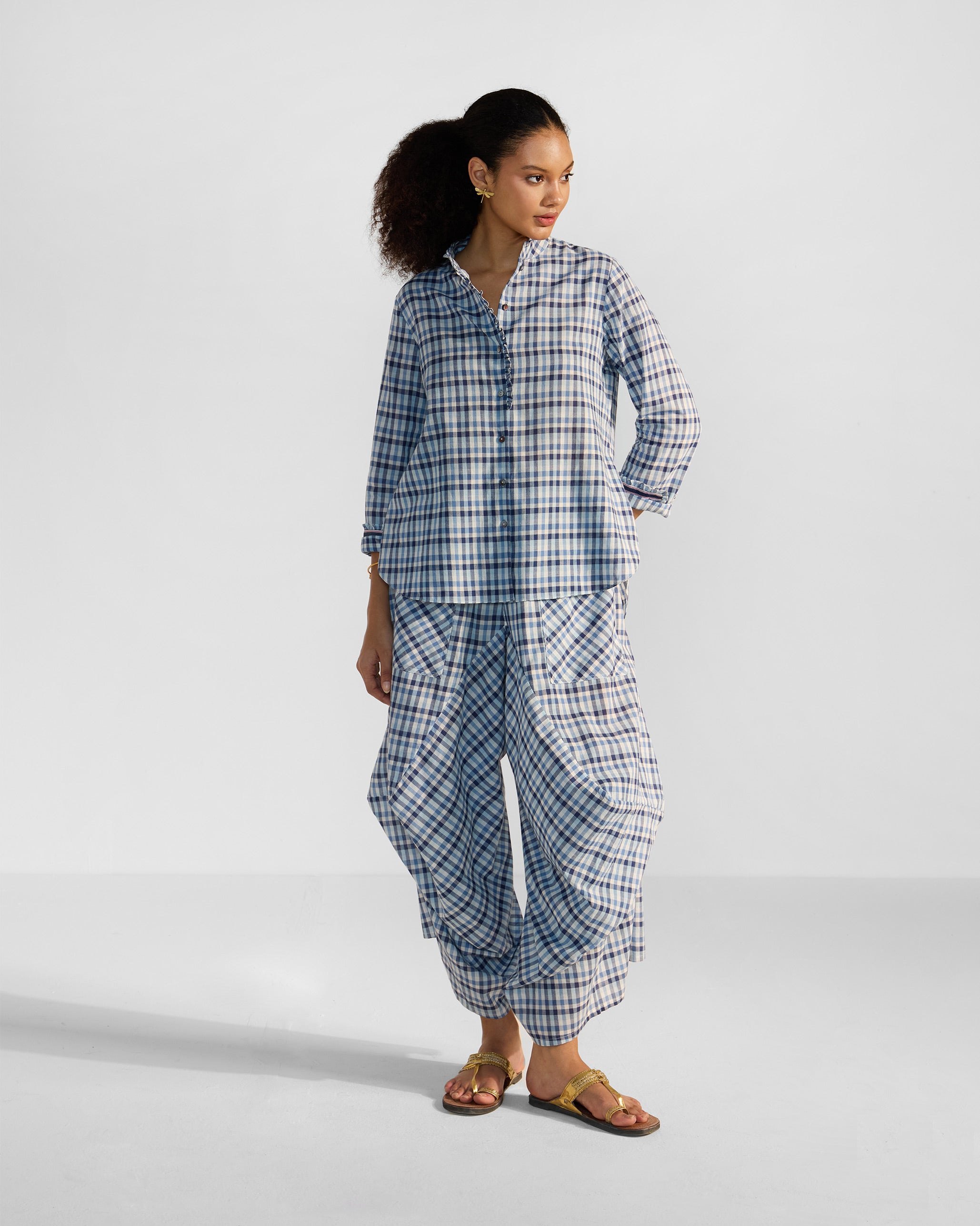 The Hera Shirt Set- Blue & White Checks