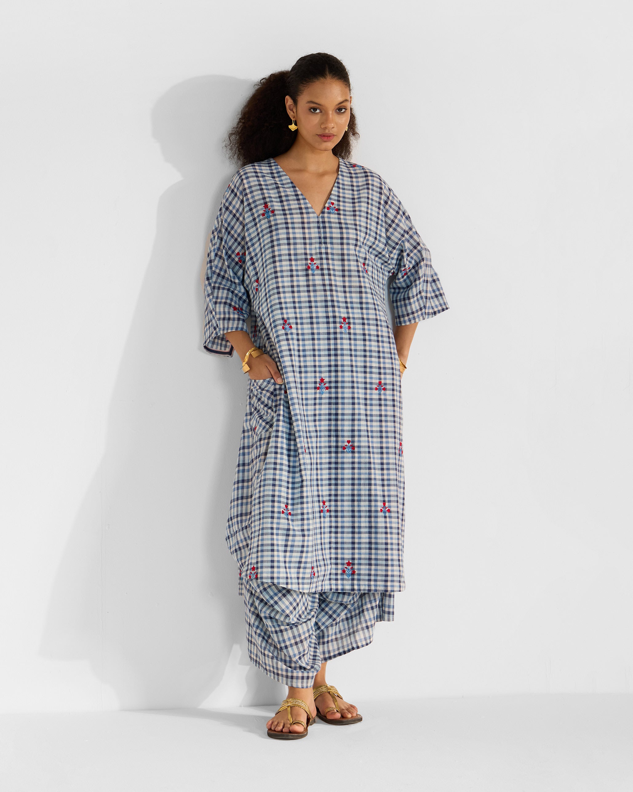 The Aava Kurta Set - Blue & White Checks