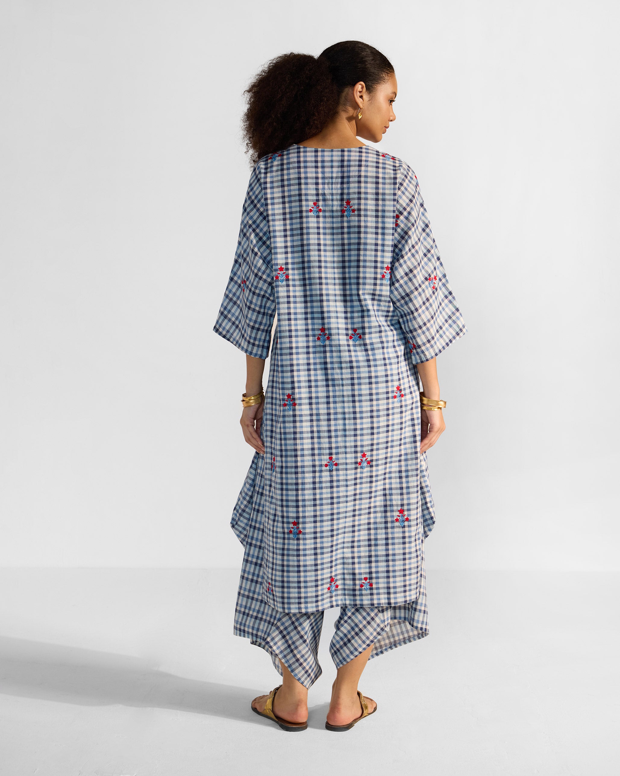 The Aava Kurta Set - Blue & White Checks