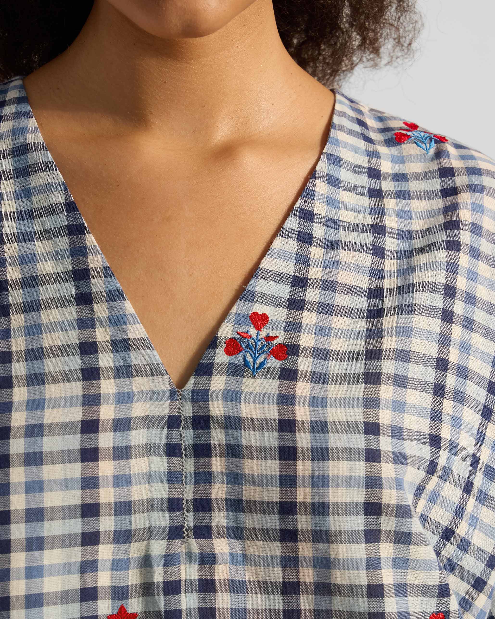 The Aava Kurta Set - Blue & White Checks