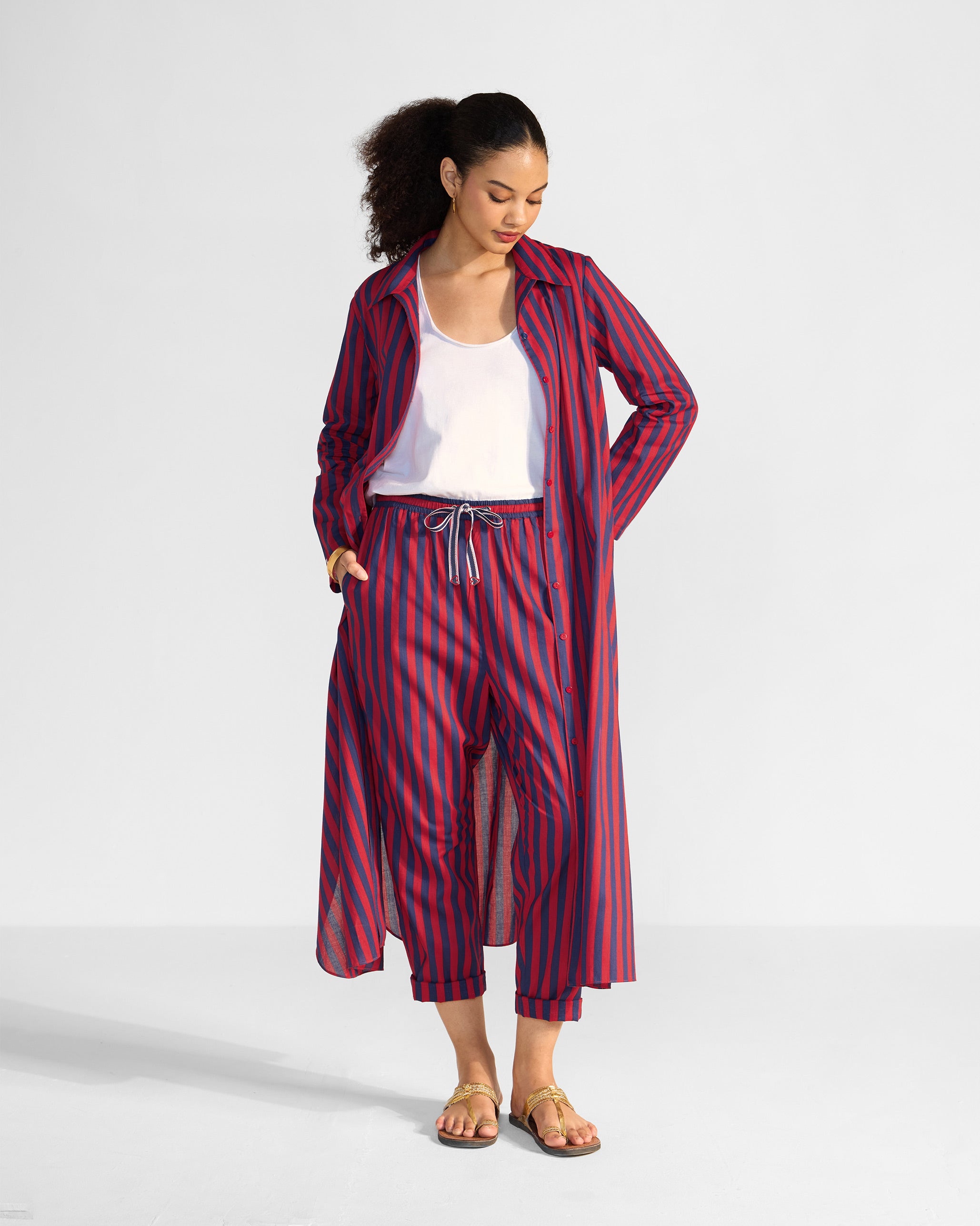 The Nimar Dress Set - Red & Navy Stripes