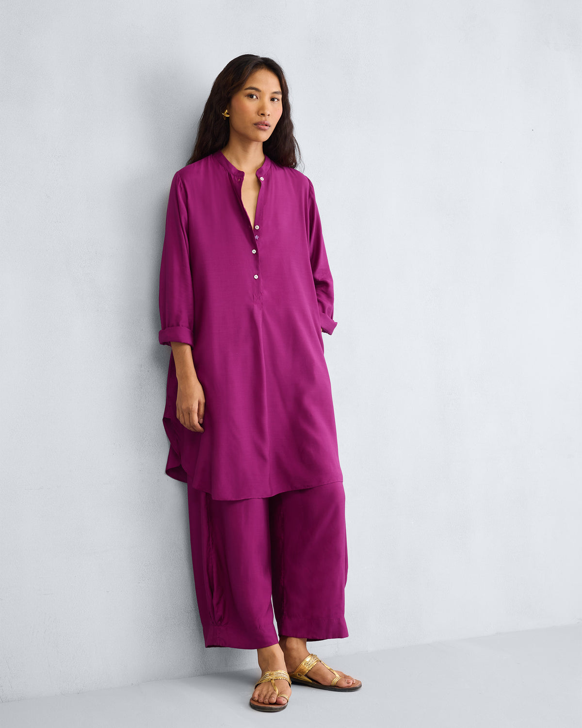 The Basic Mid Length Kurta Set - Mulberry