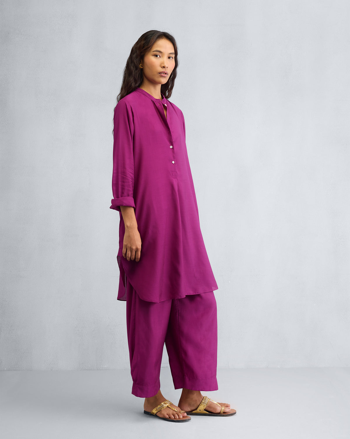 The Basic Mid Length Kurta Set - Mulberry