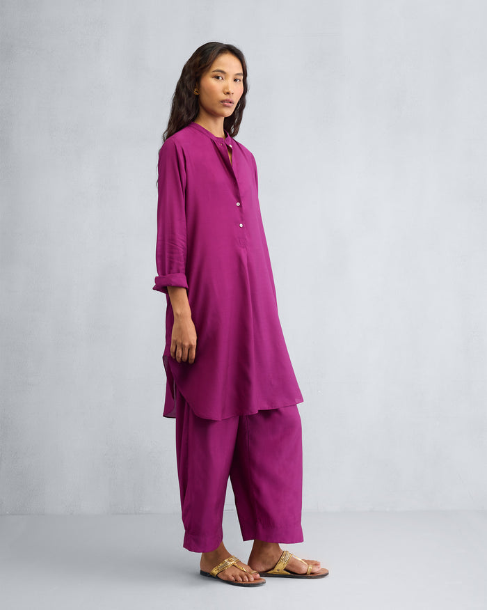 The Basic Mid Length Kurta Set - Mulberry