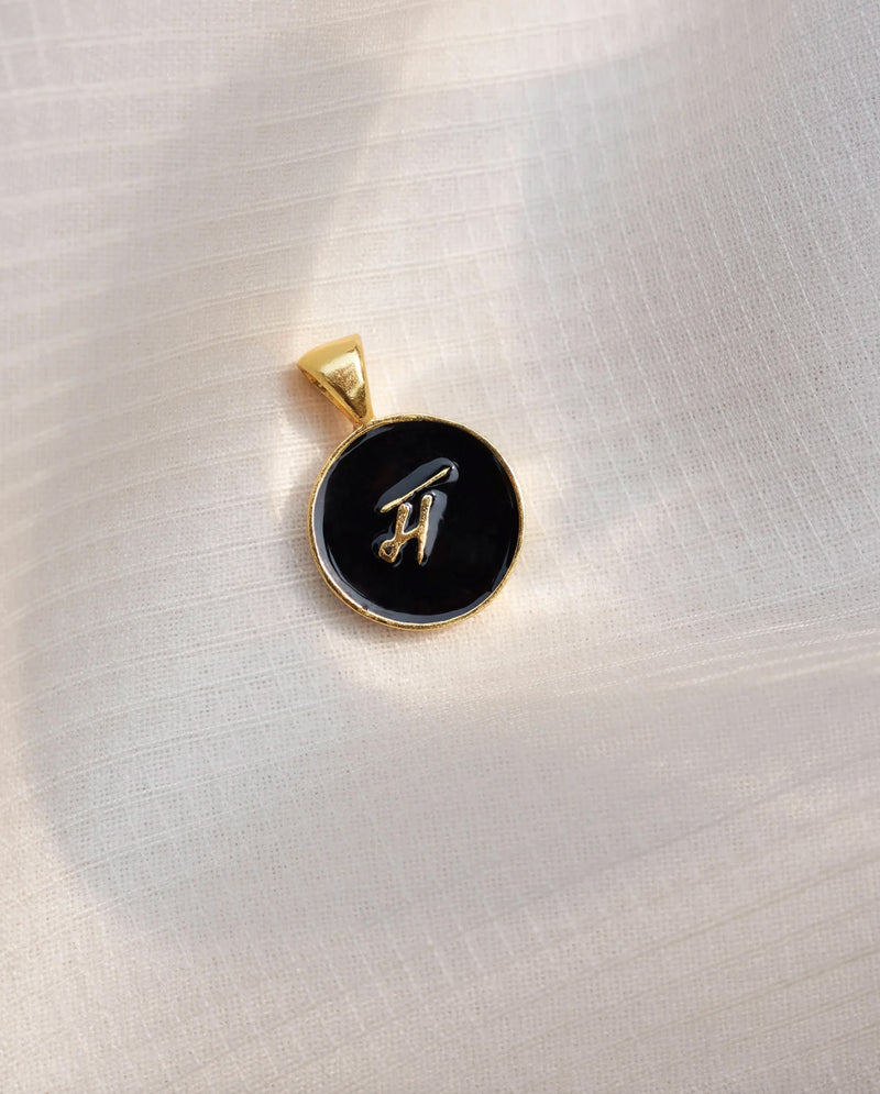 Alphabet M Charm- Black & Gold