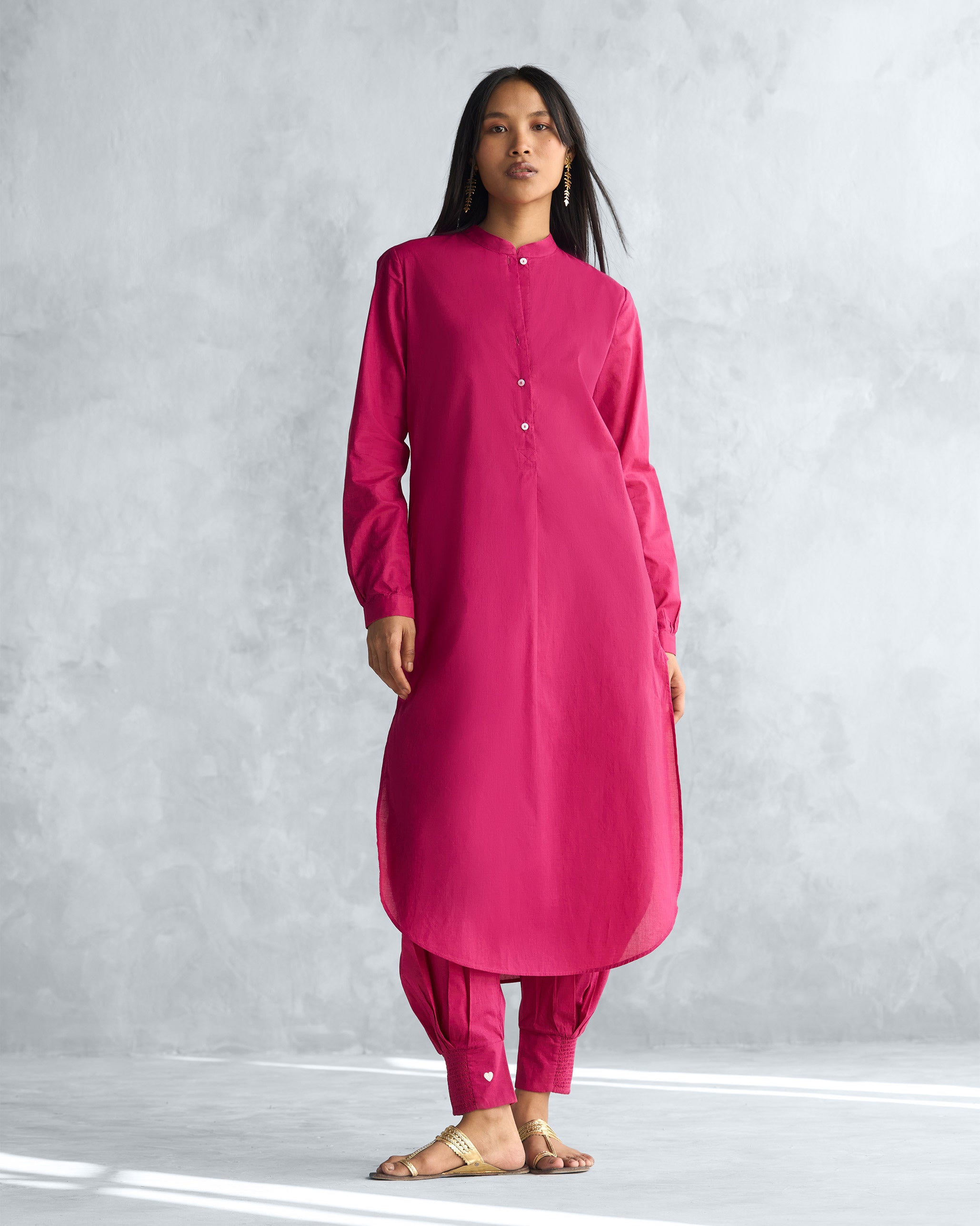 Basic Long Length Kurta - Berry