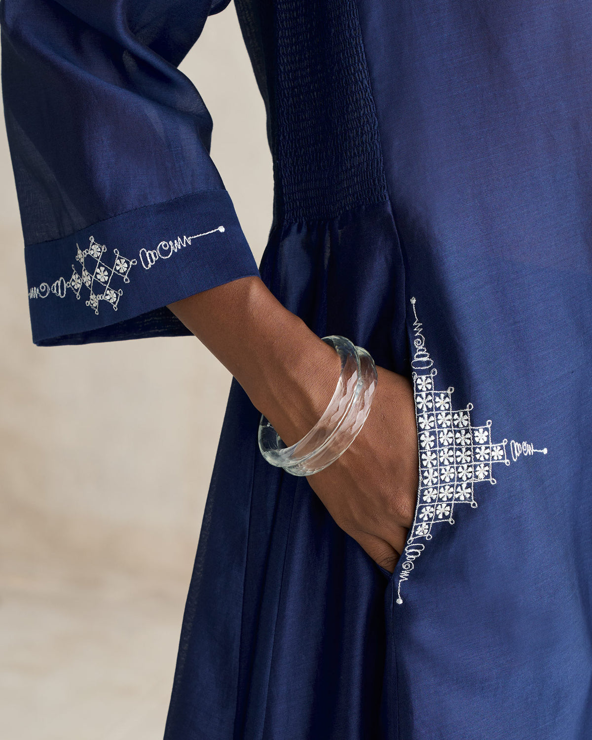 Lama Smocked Kurta - Electric Blue
