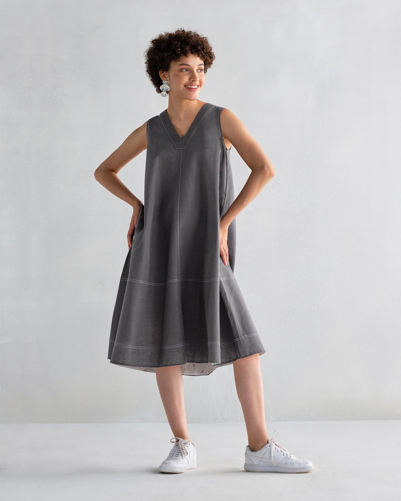 Strappy A-Line Dress - Charcoal