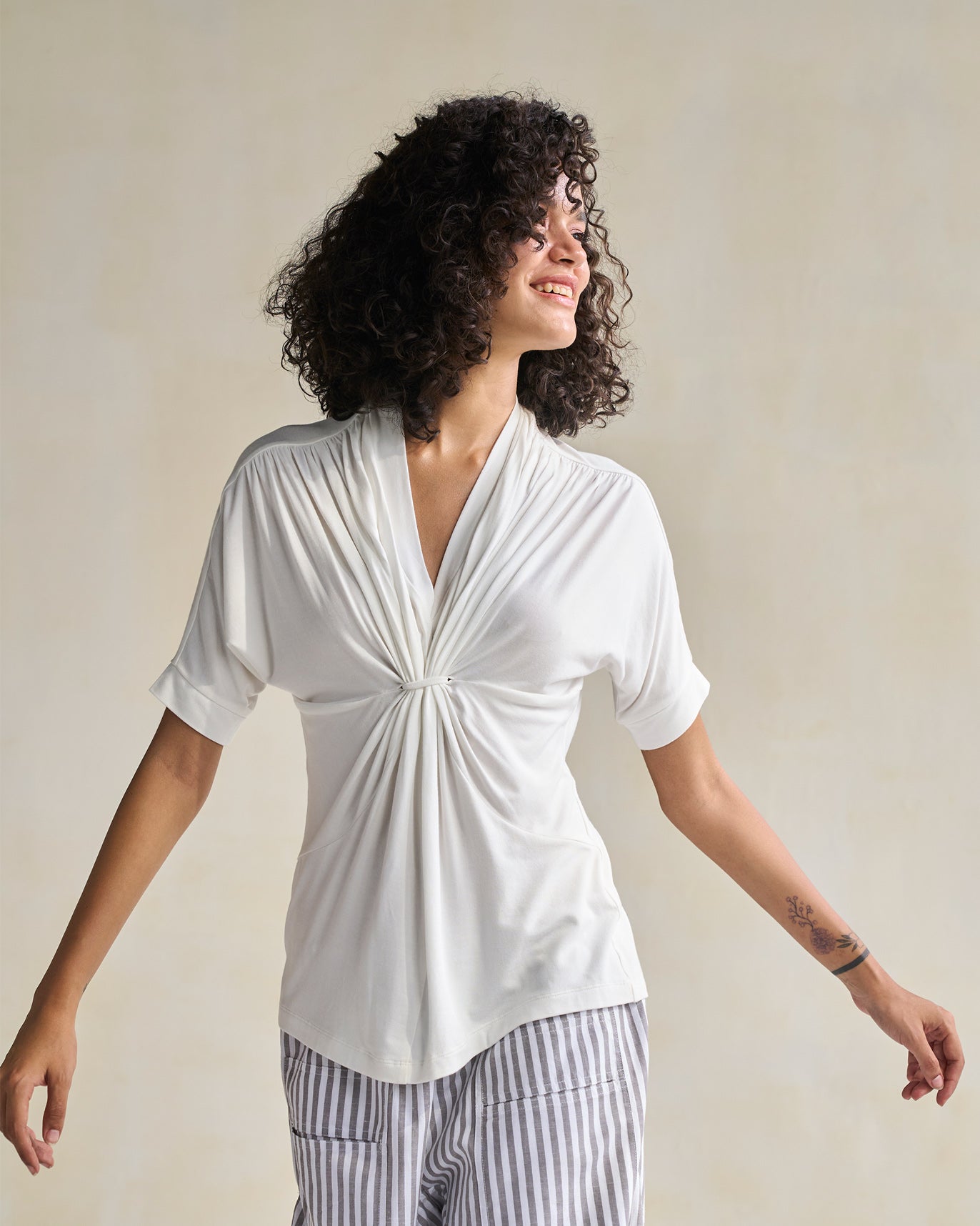 Gathered Jersey Top - Ivory