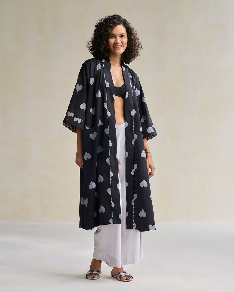 Longline Kimono - Black & Grey