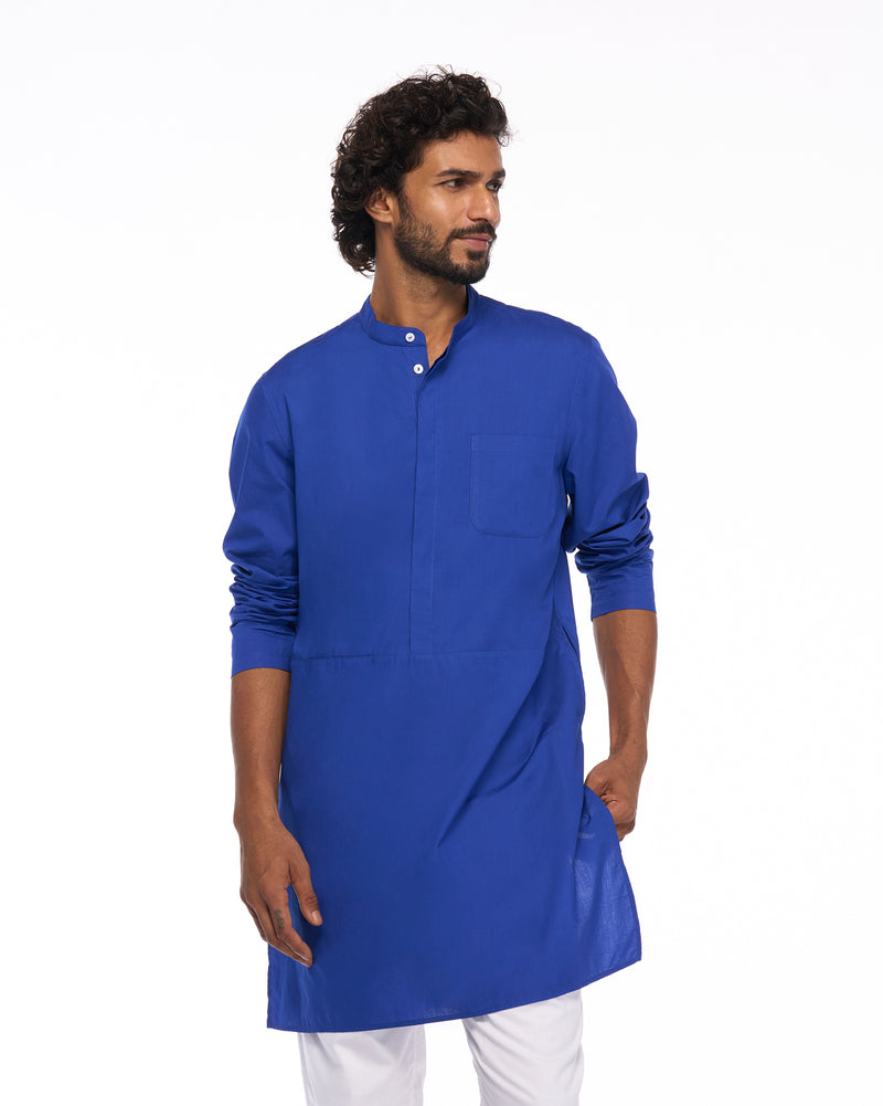 Chest Pocket Kurta - Cobalt Blue