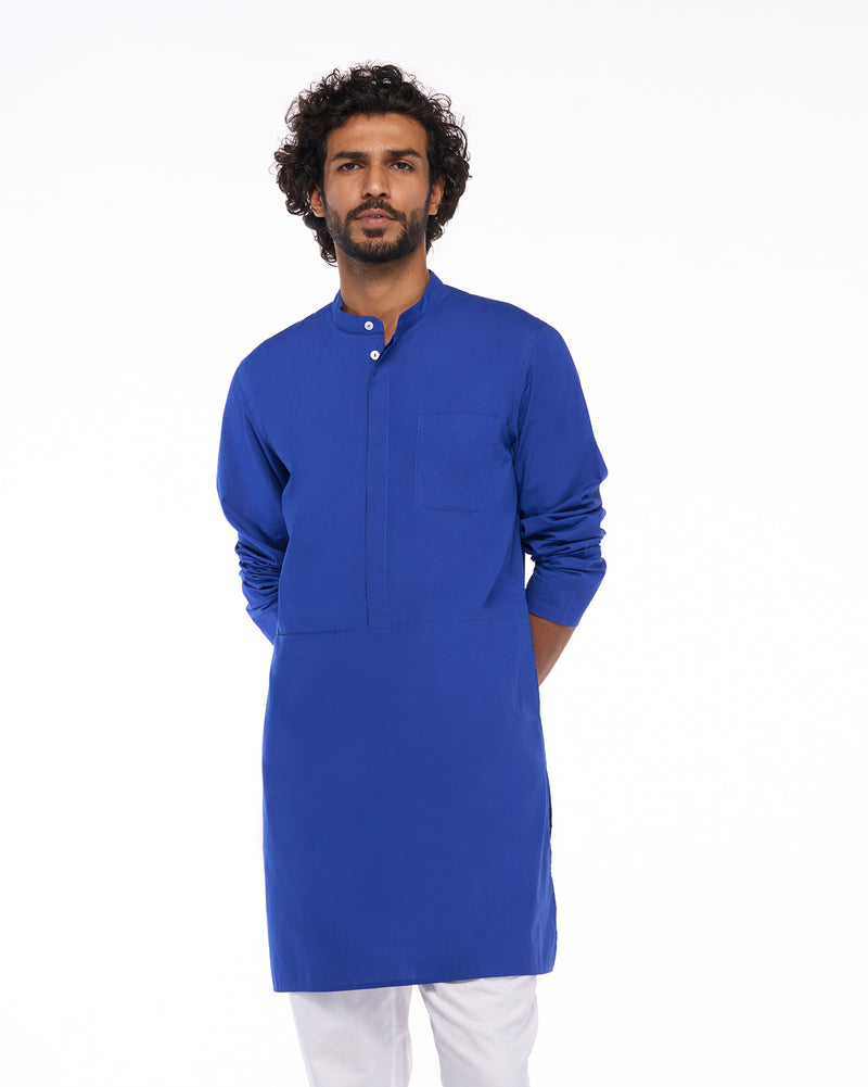 Chest Pocket Kurta - Cobalt Blue