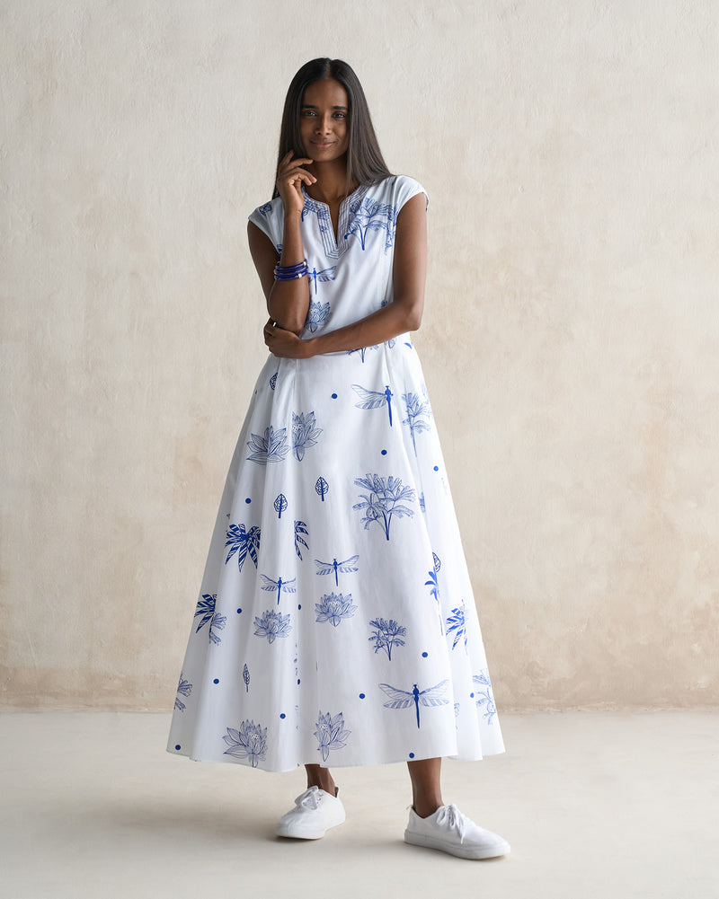 Sankara Dress - White & Blue
