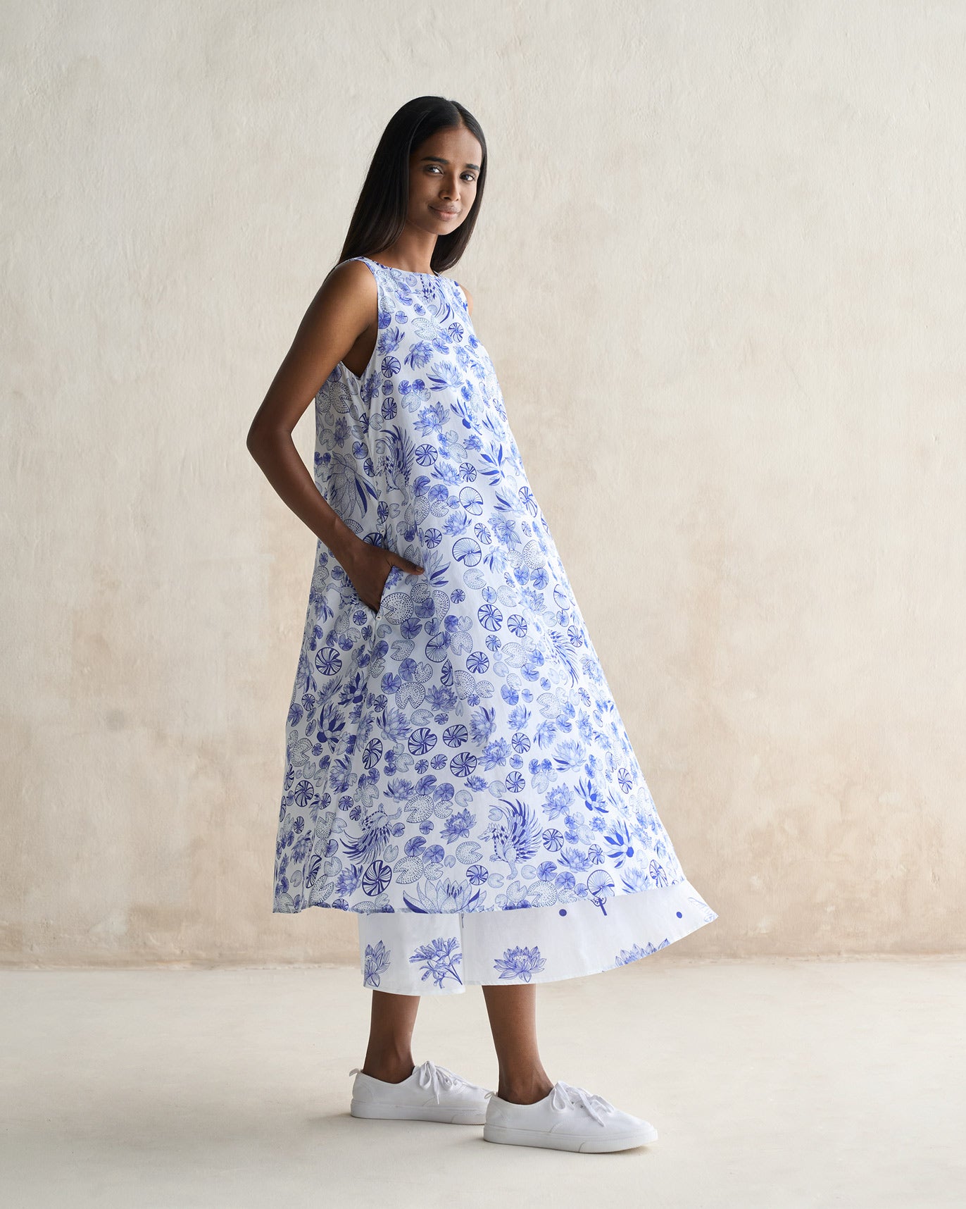 Double Layer Dress - White & Blue